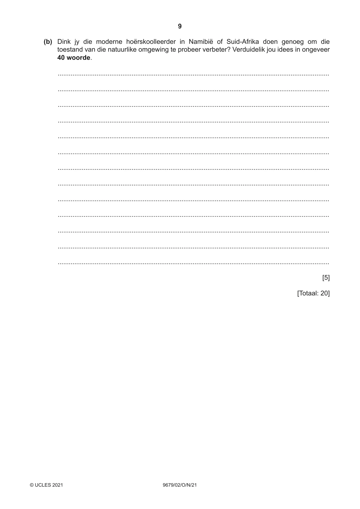 Cambridge A Level Afrikaans 9679 2021 Oct/Nov Paper 2 · Variant 0 question paper, page 9 of 12