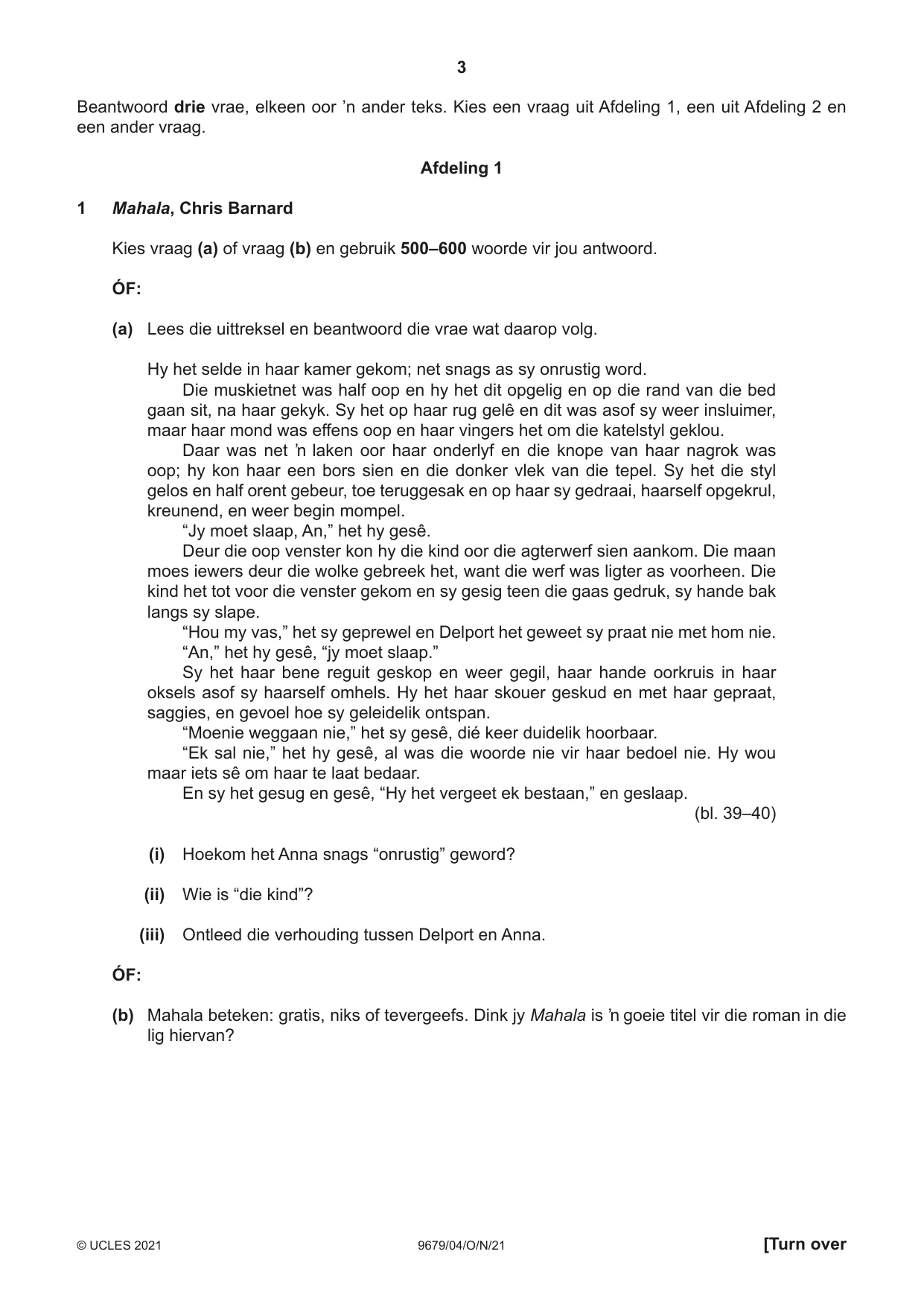 Cambridge A Level Afrikaans 9679 2021 Oct/Nov Paper 4 · Variant 0 question paper, page 3 of 8