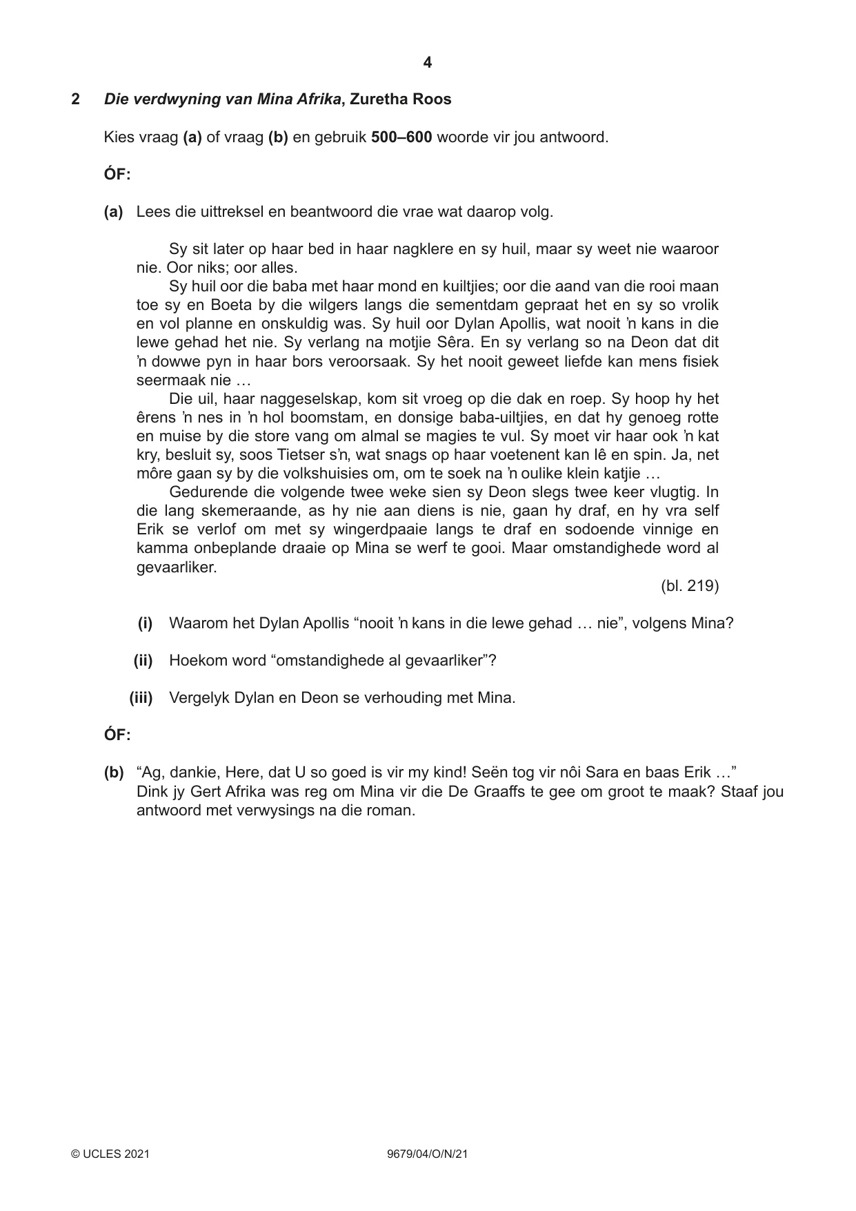 Cambridge A Level Afrikaans 9679 2021 Oct/Nov Paper 4 · Variant 0 question paper, page 4 of 8