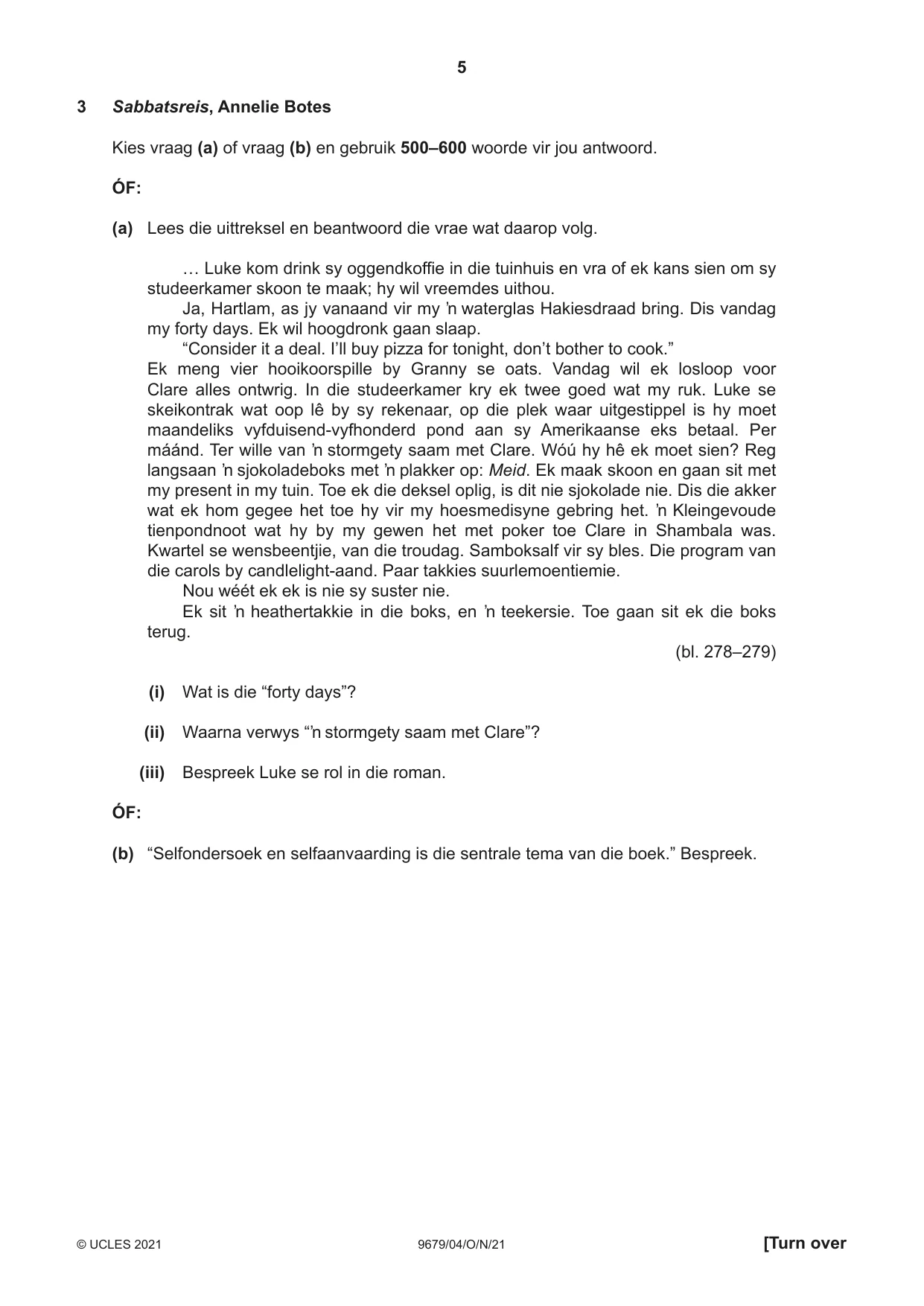 Cambridge A Level Afrikaans 9679 2021 Oct/Nov Paper 4 · Variant 0 question paper, page 5 of 8