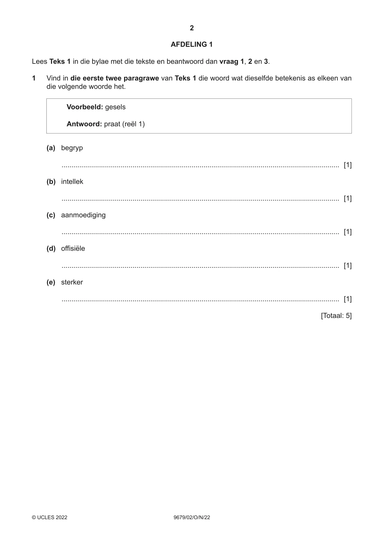 Cambridge A Level Afrikaans 9679 2022 Oct/Nov Paper 2 · Variant 0 question paper, page 2 of 12