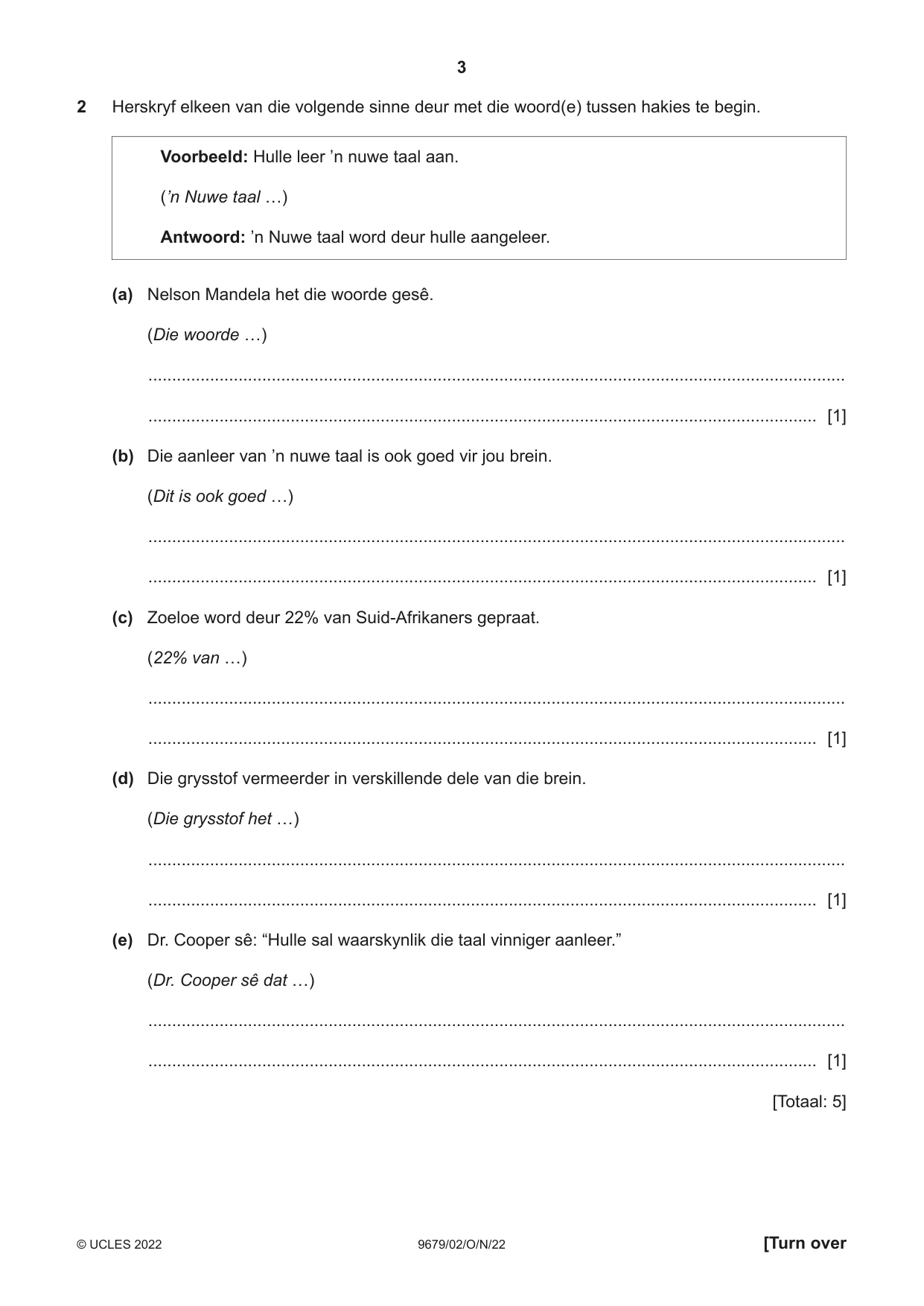 Cambridge A Level Afrikaans 9679 2022 Oct/Nov Paper 2 · Variant 0 question paper, page 3 of 12