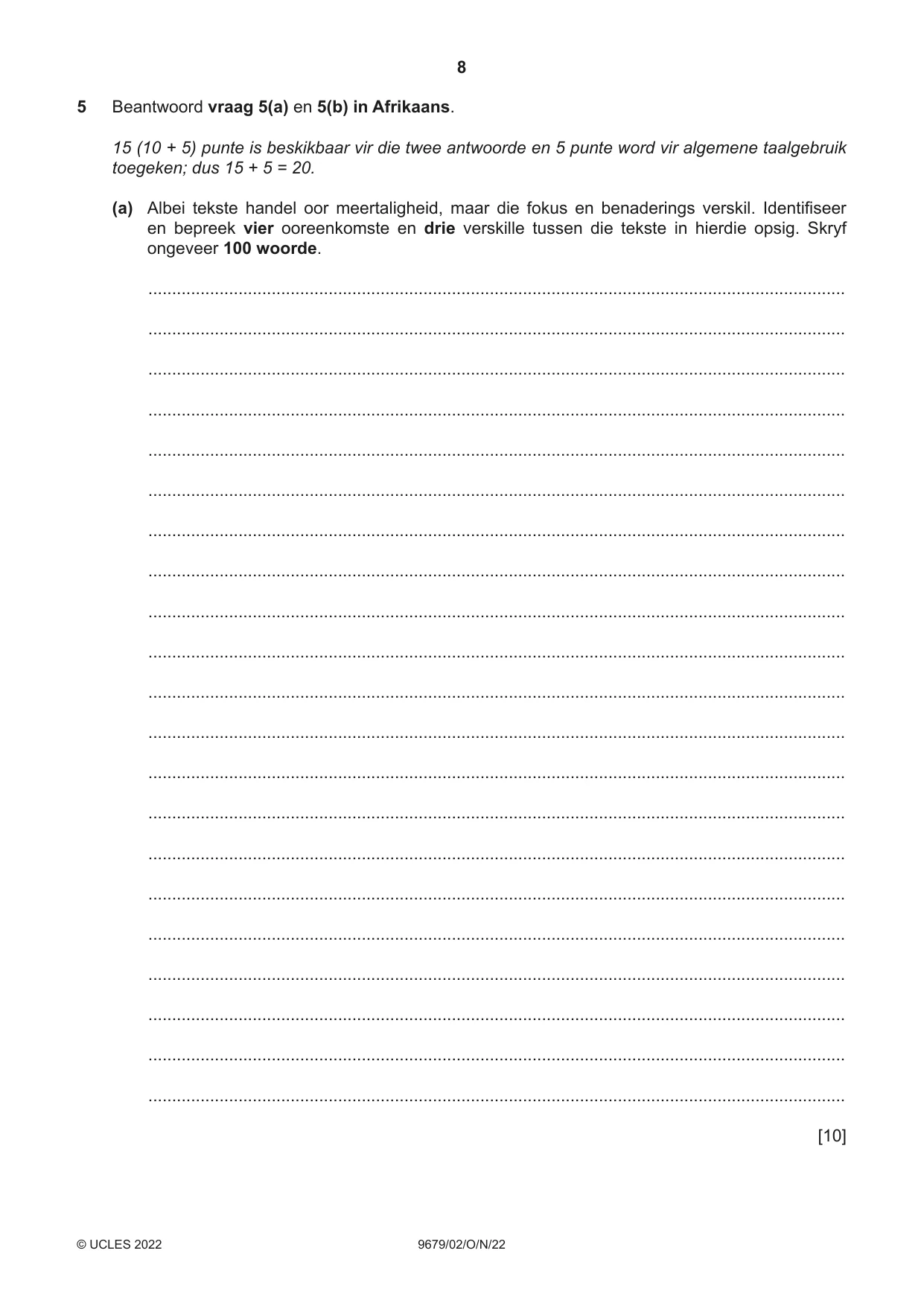 Cambridge A Level Afrikaans 9679 2022 Oct/Nov Paper 2 · Variant 0 question paper, page 8 of 12