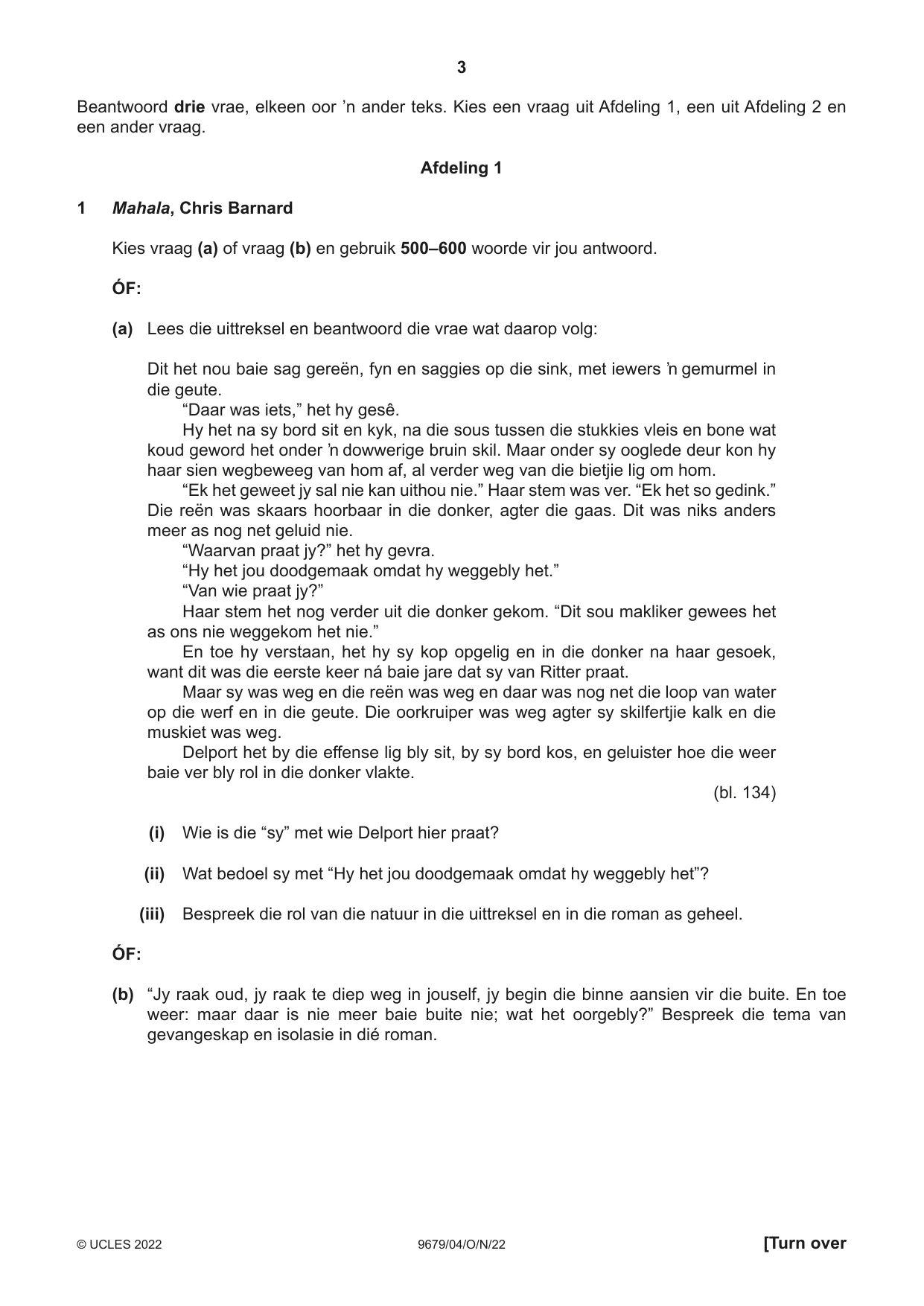 Cambridge A Level Afrikaans 9679 2022 Oct/Nov Paper 4 · Variant 0 question paper, page 3 of 8