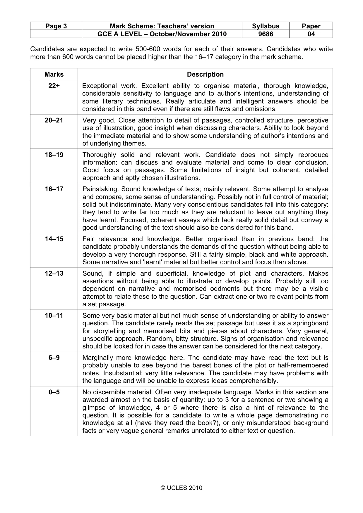 Mark scheme, page 3 of 3