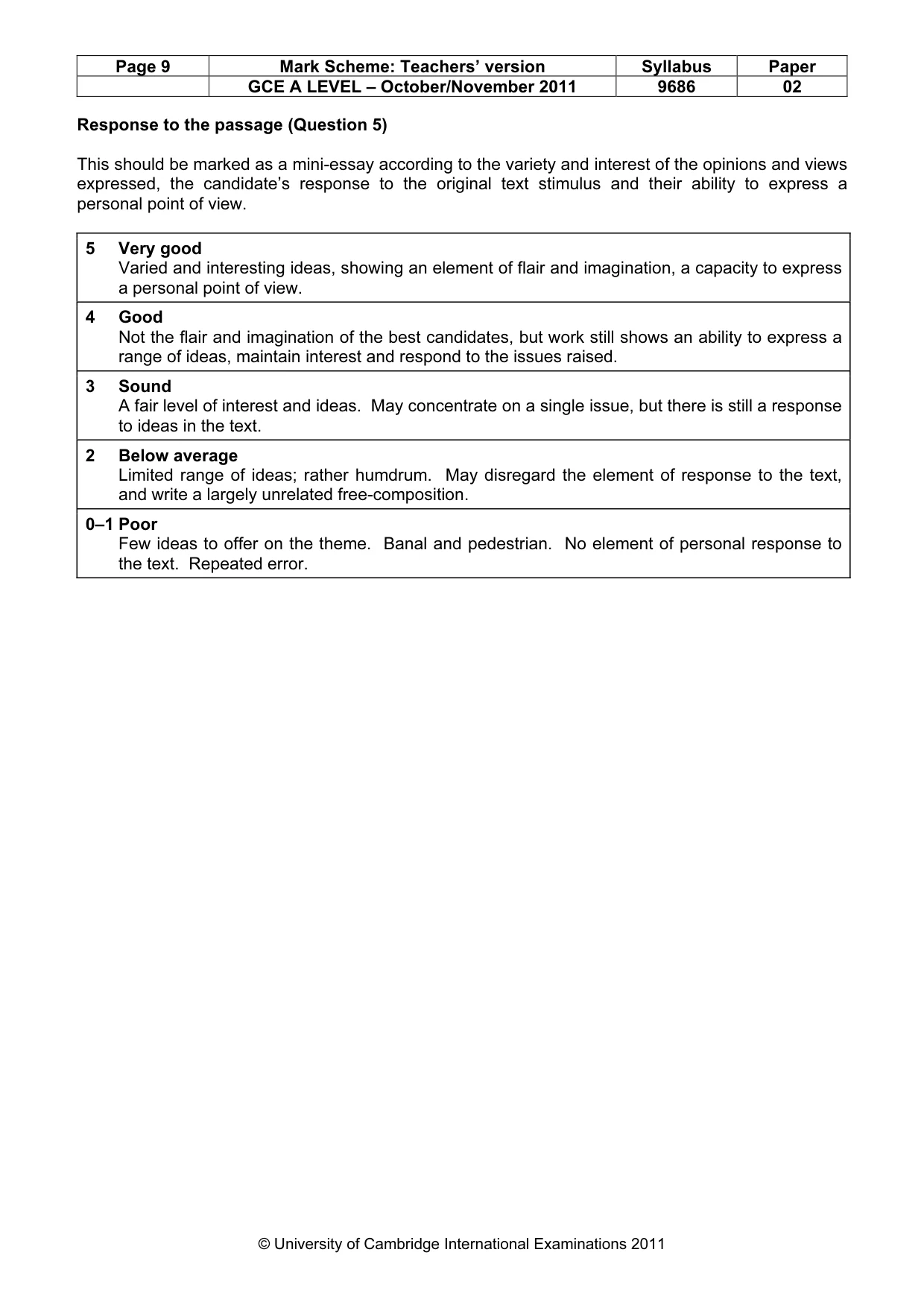 Mark scheme, page 9 of 9