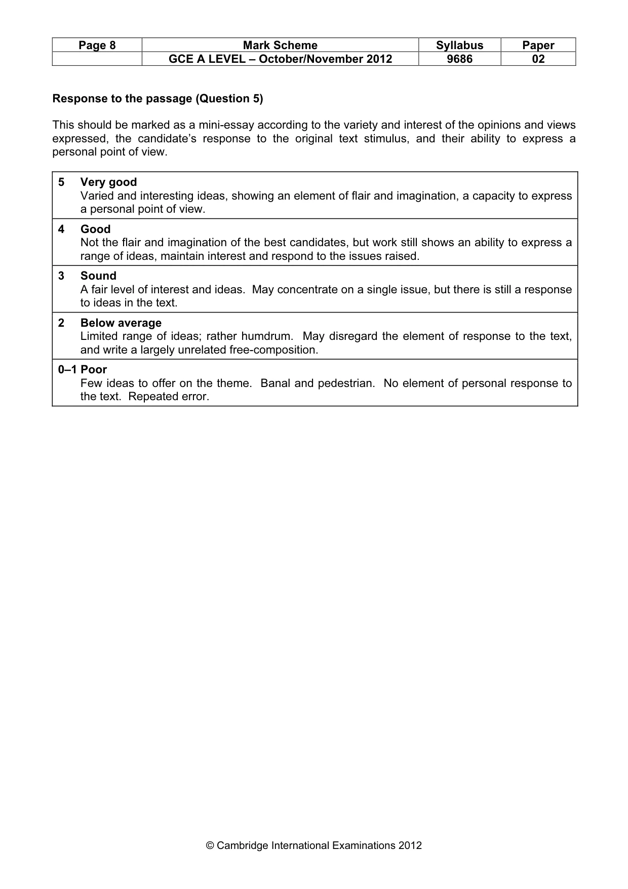 Mark scheme, page 8 of 8