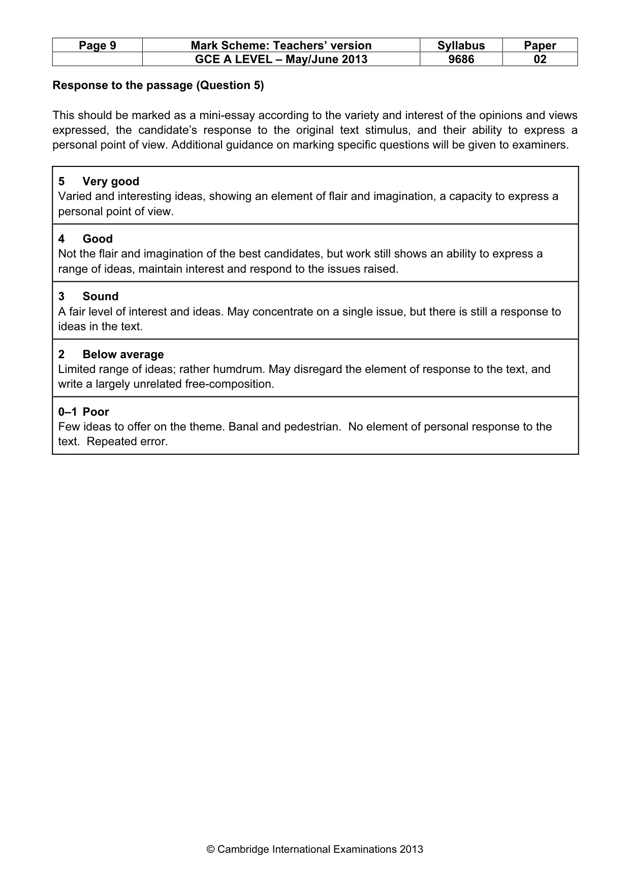 Mark scheme, page 9 of 9