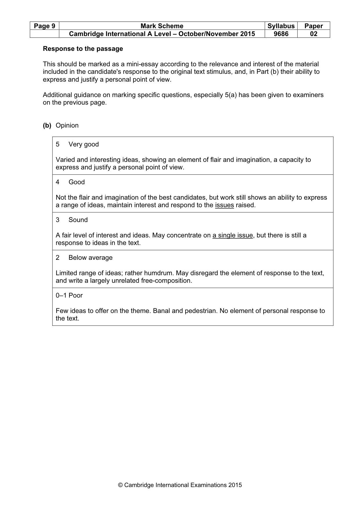 Mark scheme, page 9 of 10