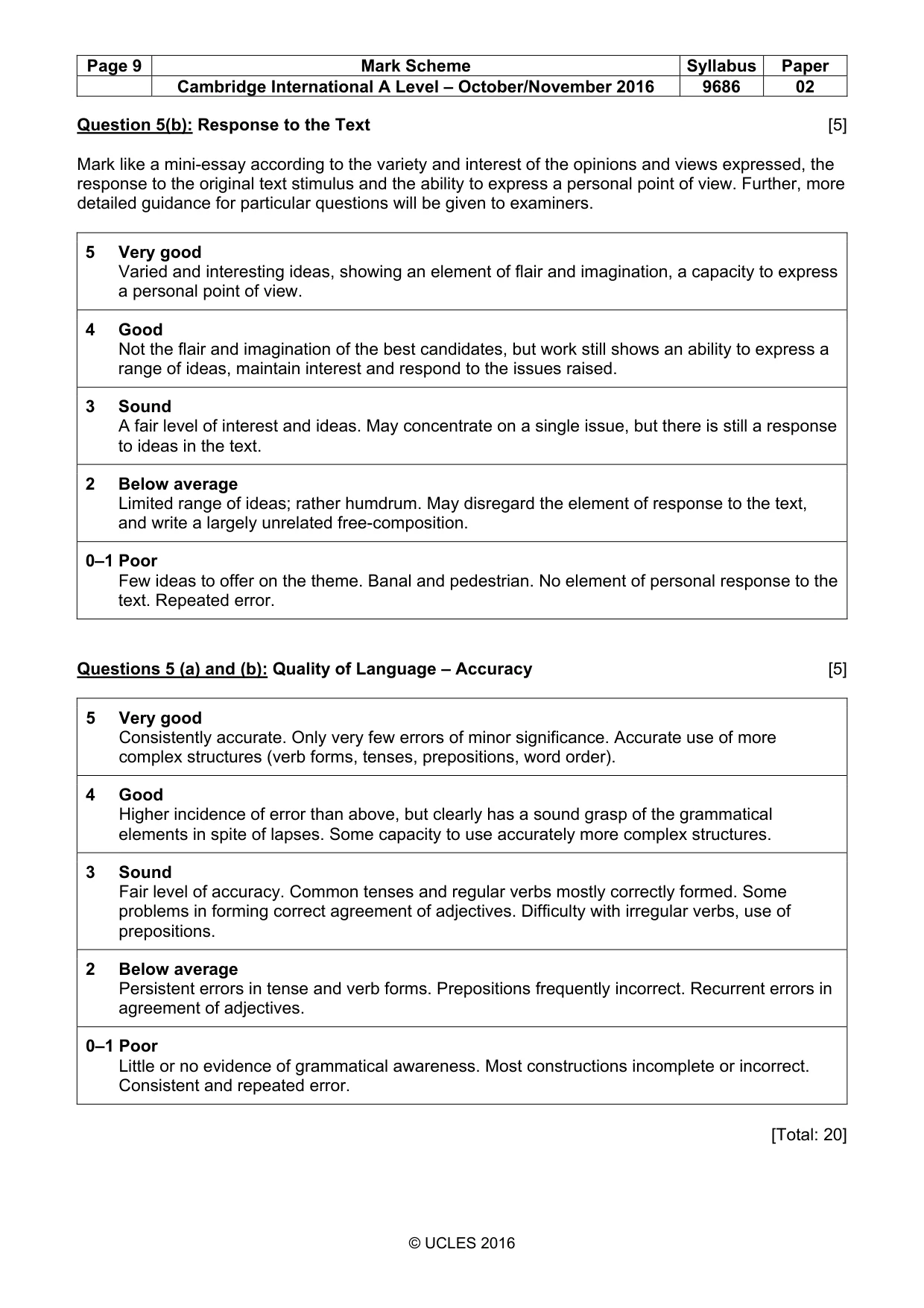 Mark scheme, page 9 of 9