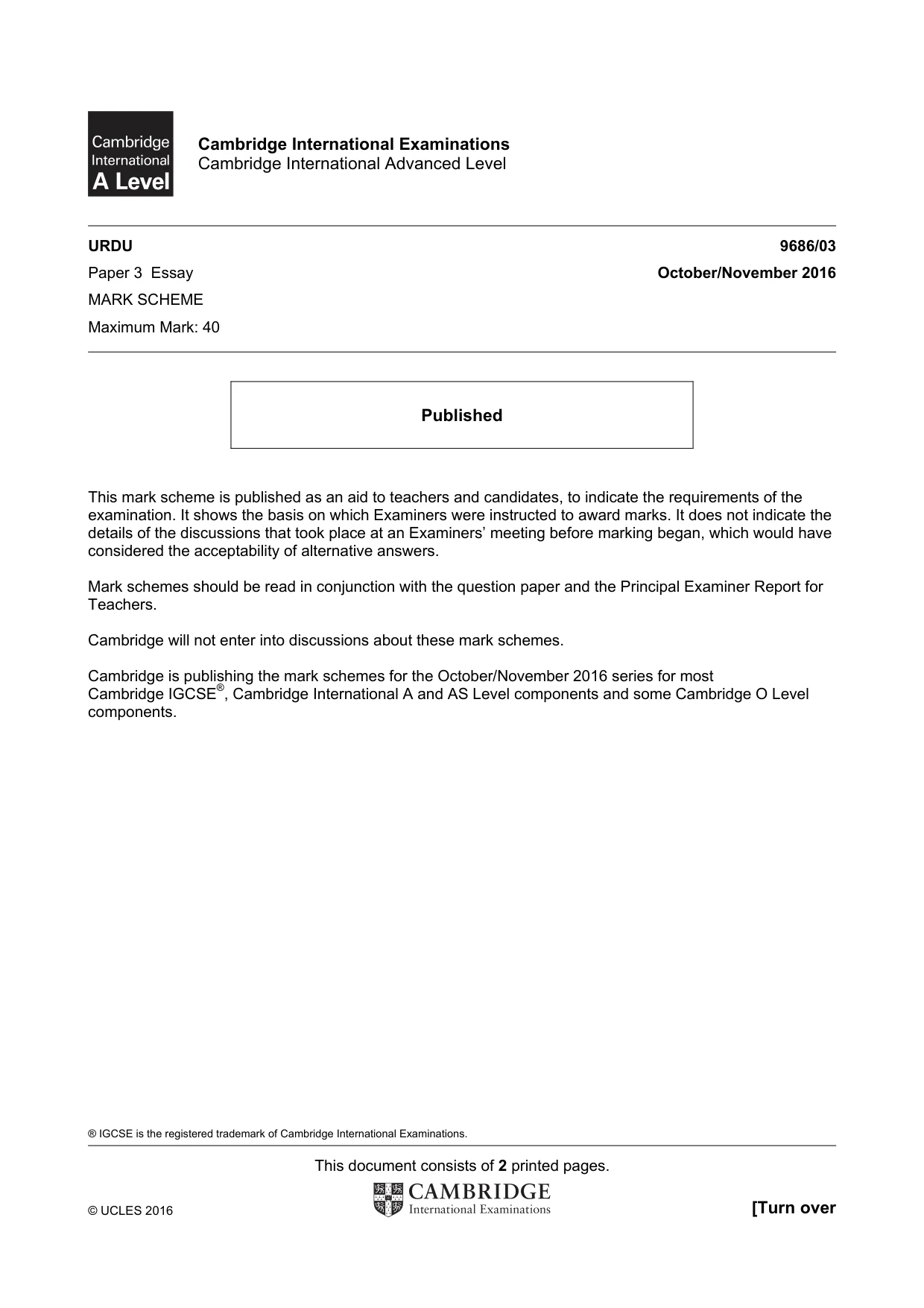 Mark scheme, page 1 of 2