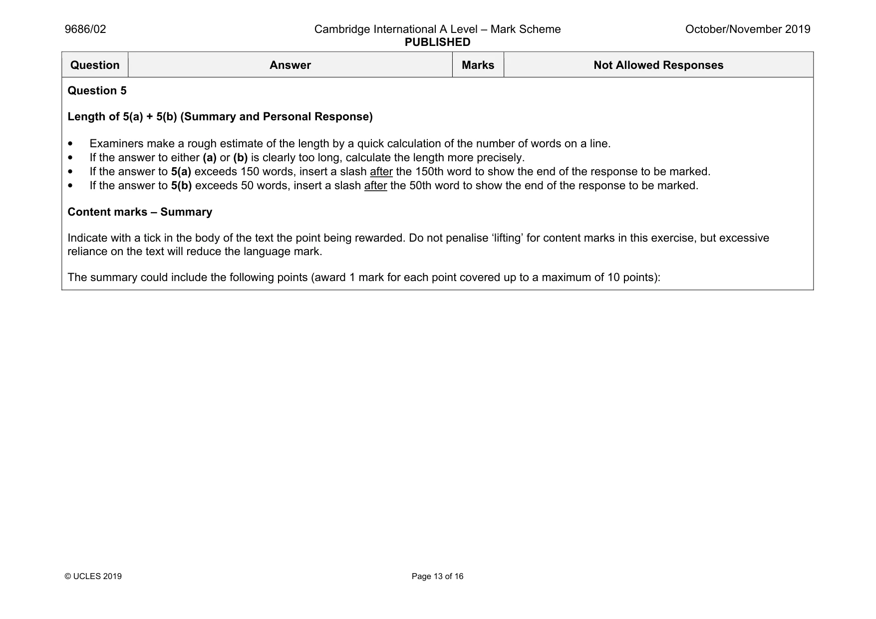 Mark scheme, page 13 of 16
