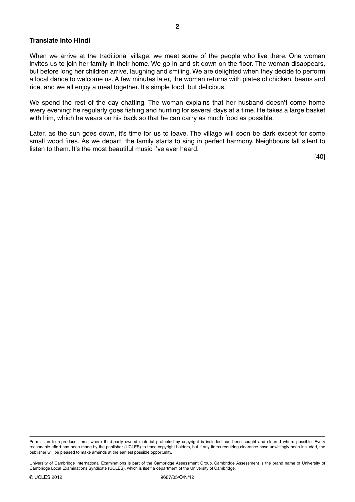 Cambridge A Level Hindi (A Level only) 9687 2012 Oct/Nov Paper 5 · Variant 1 question paper, page 2 of 2