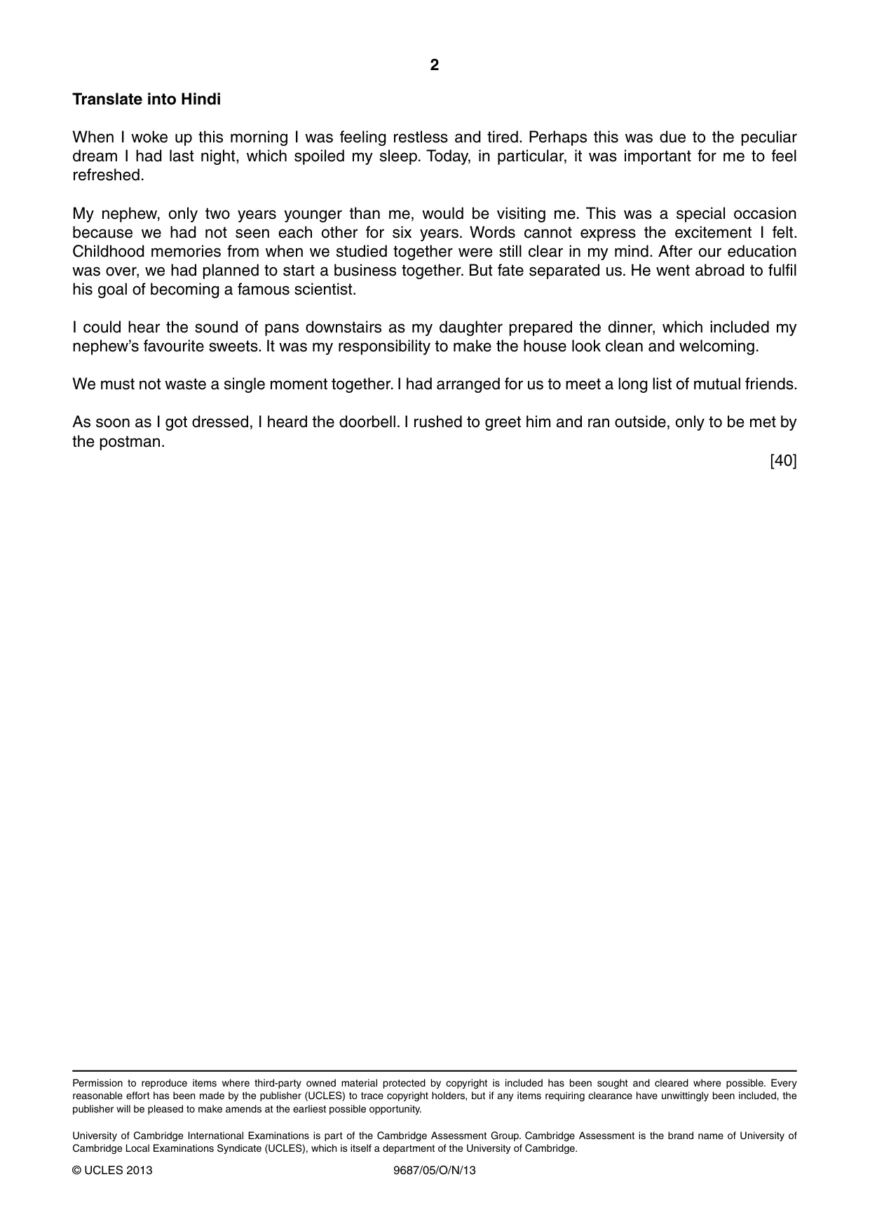 Cambridge A Level Hindi (A Level only) 9687 2013 Oct/Nov Paper 5 · Variant 1 question paper, page 2 of 2