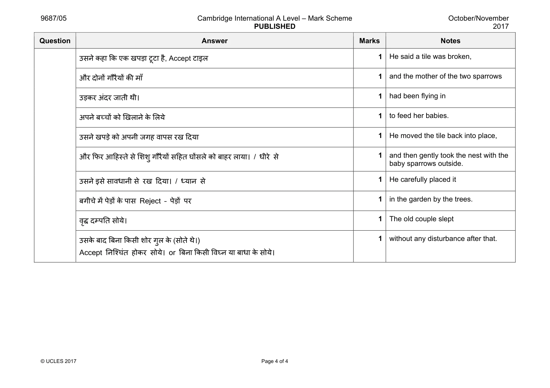 Mark scheme, page 4 of 4