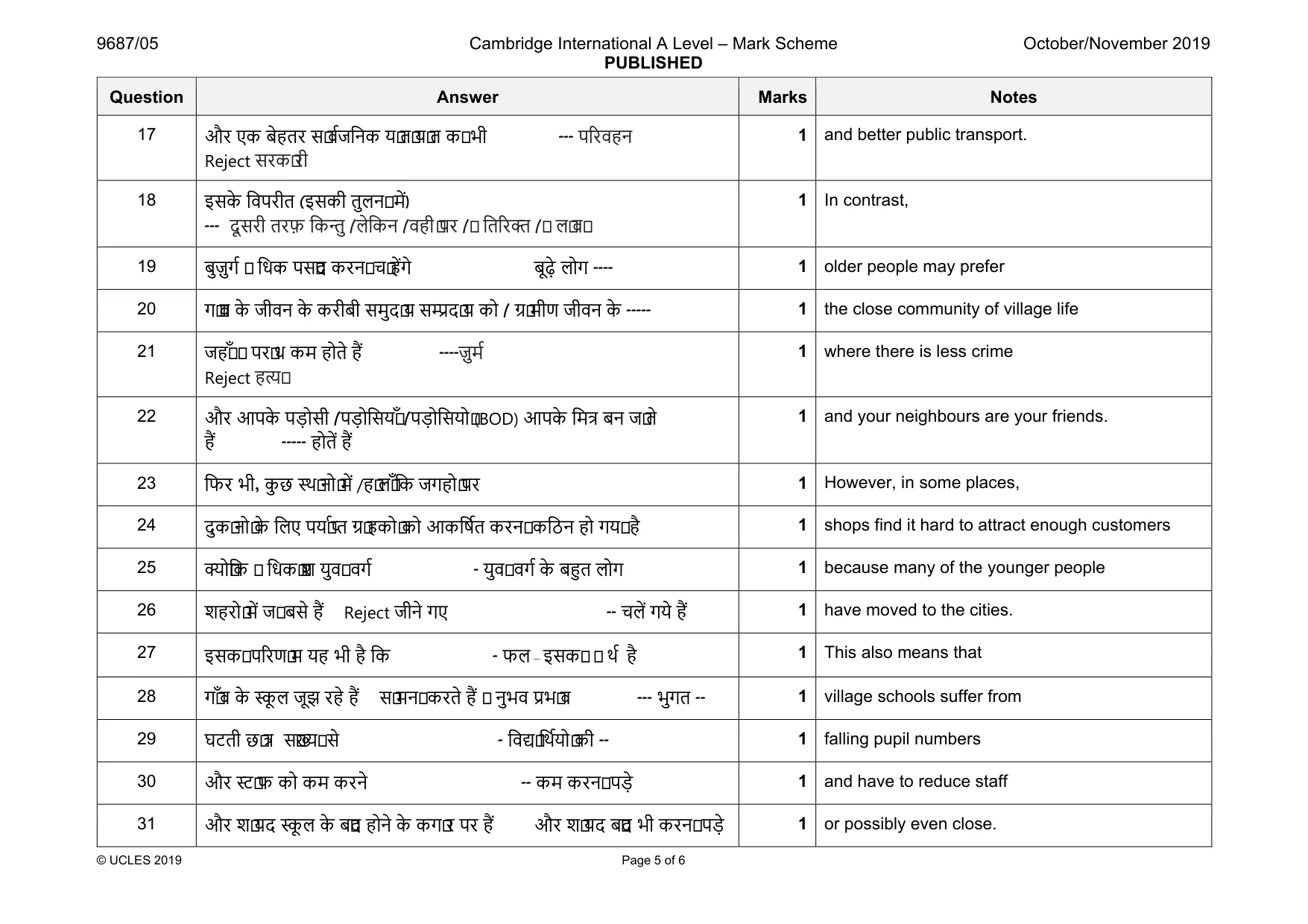 Mark scheme, page 5 of 6