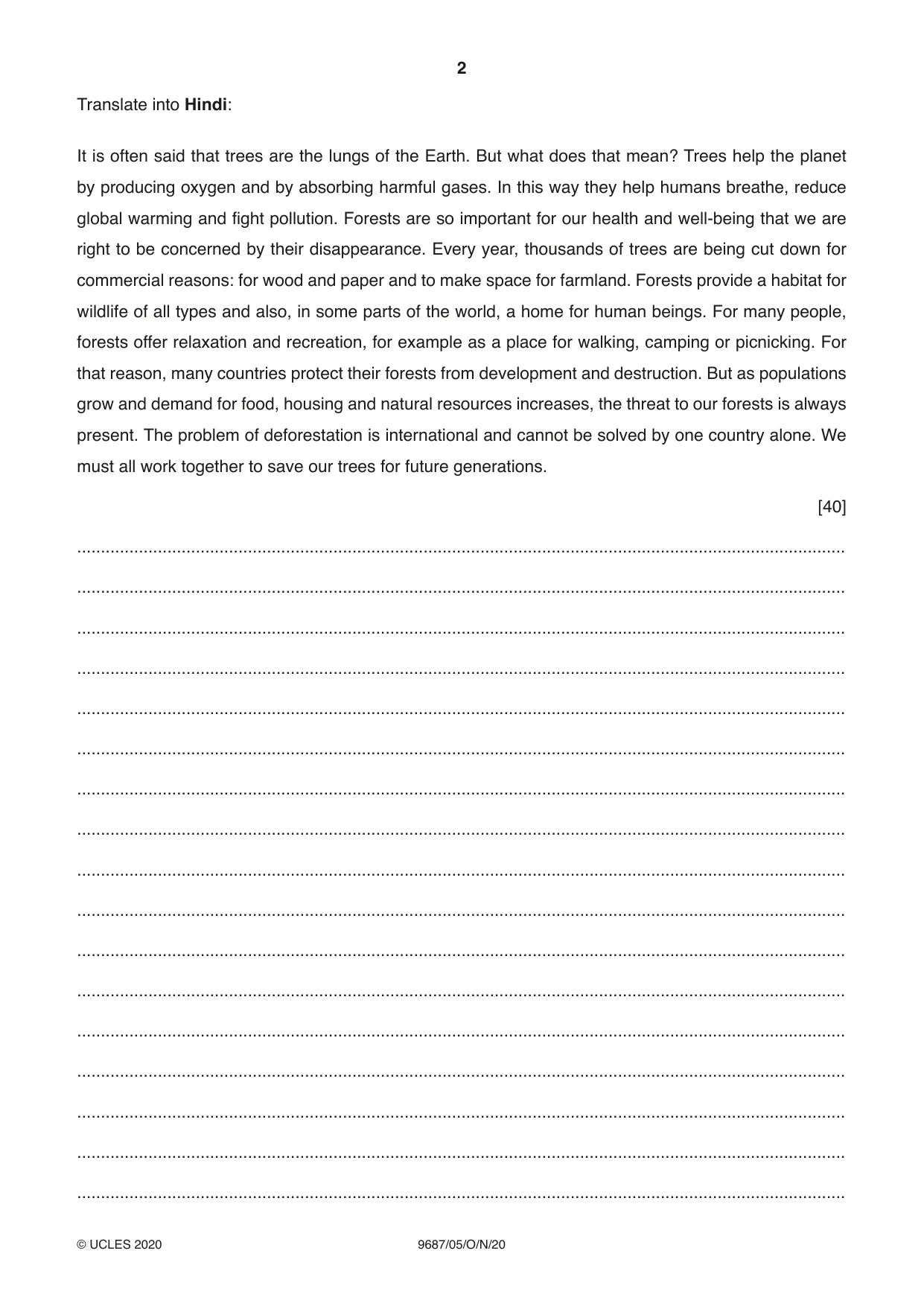 Cambridge A Level Hindi (A Level only) 9687 2020 Oct/Nov Paper 5 · Variant 0 question paper, page 2 of 4