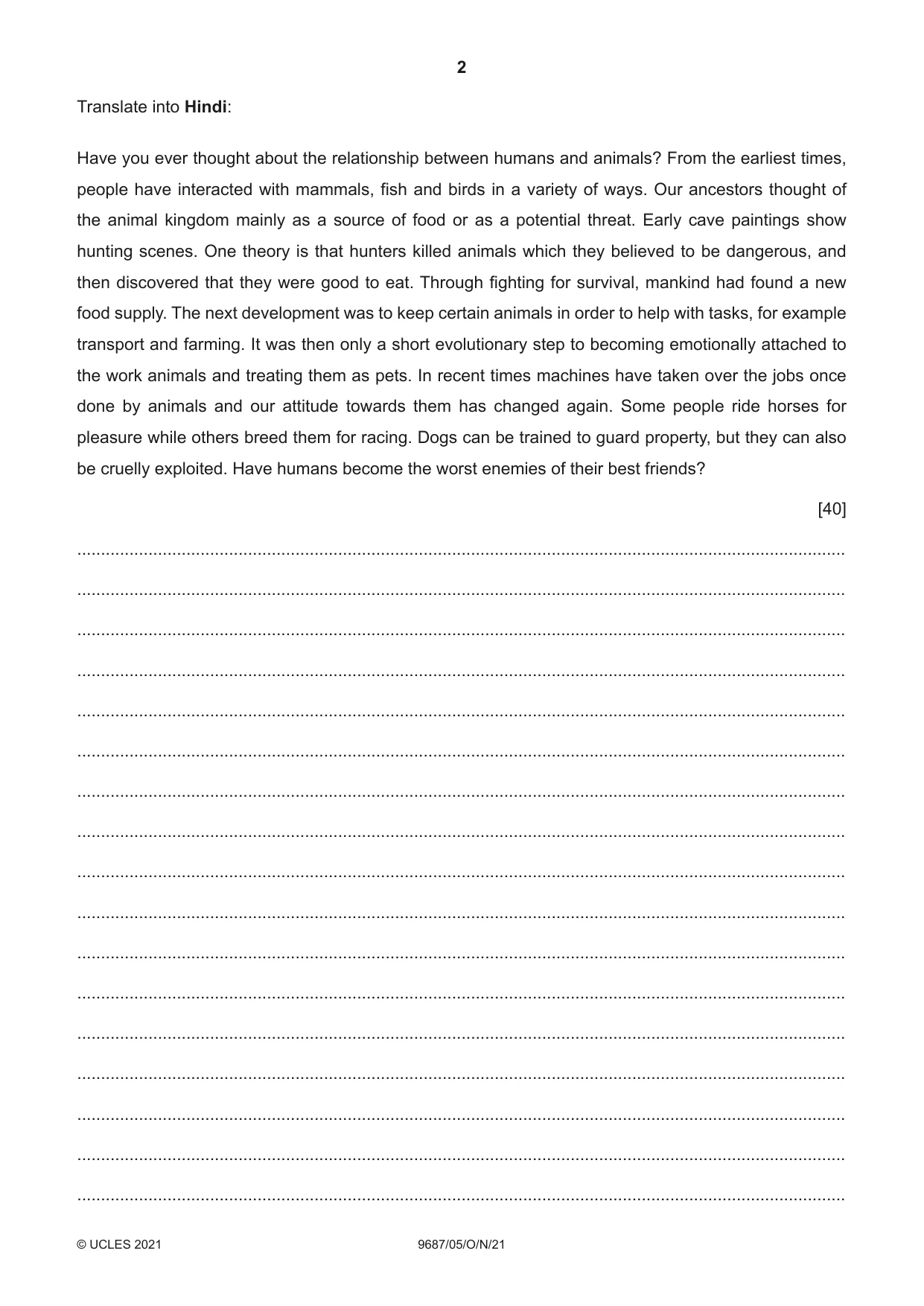 Cambridge A Level Hindi (A Level only) 9687 2021 Oct/Nov Paper 5 · Variant 0 question paper, page 2 of 4