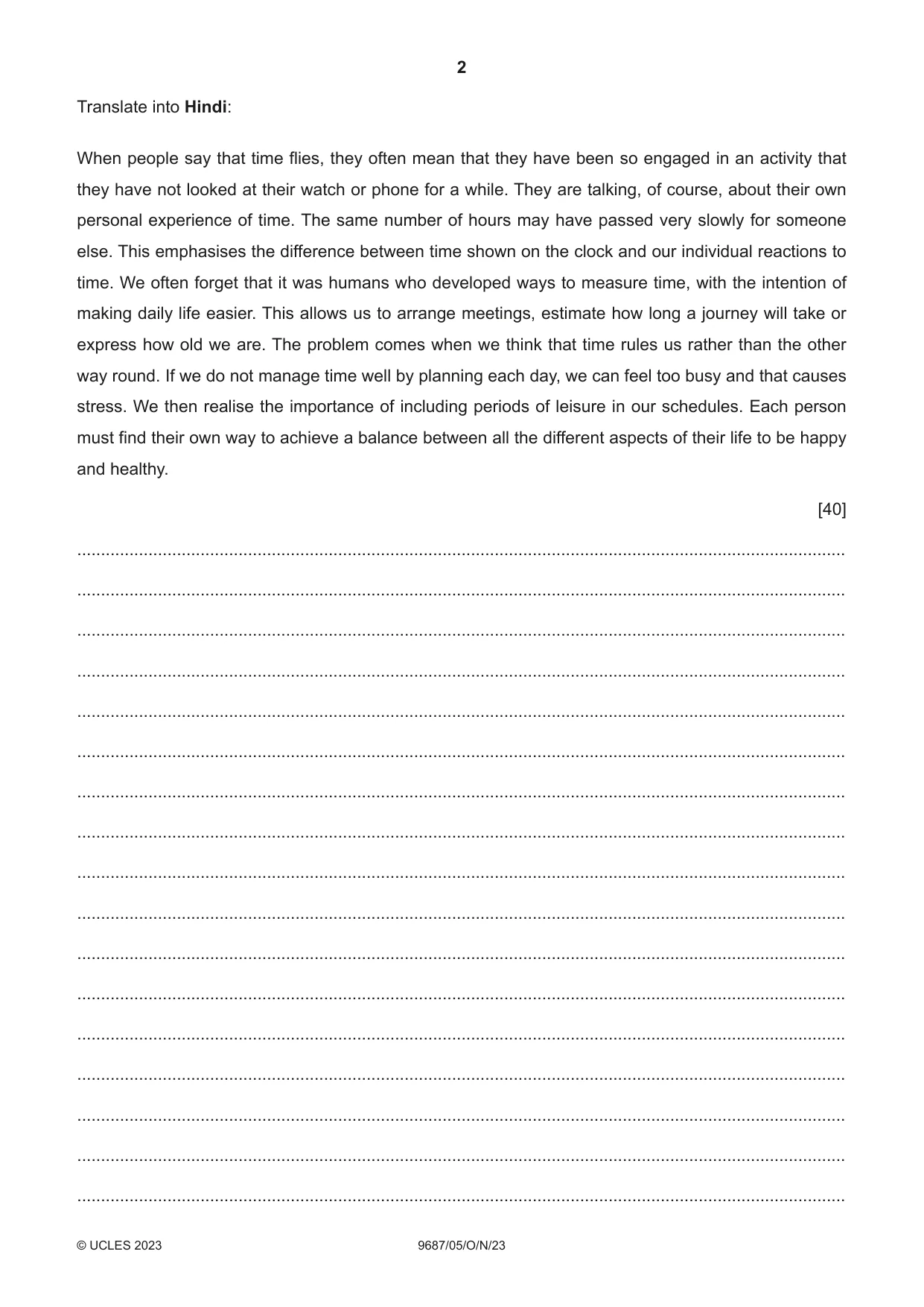 Cambridge A Level Hindi (A Level only) 9687 2023 Oct/Nov Paper 5 · Variant 0 question paper, page 2 of 4