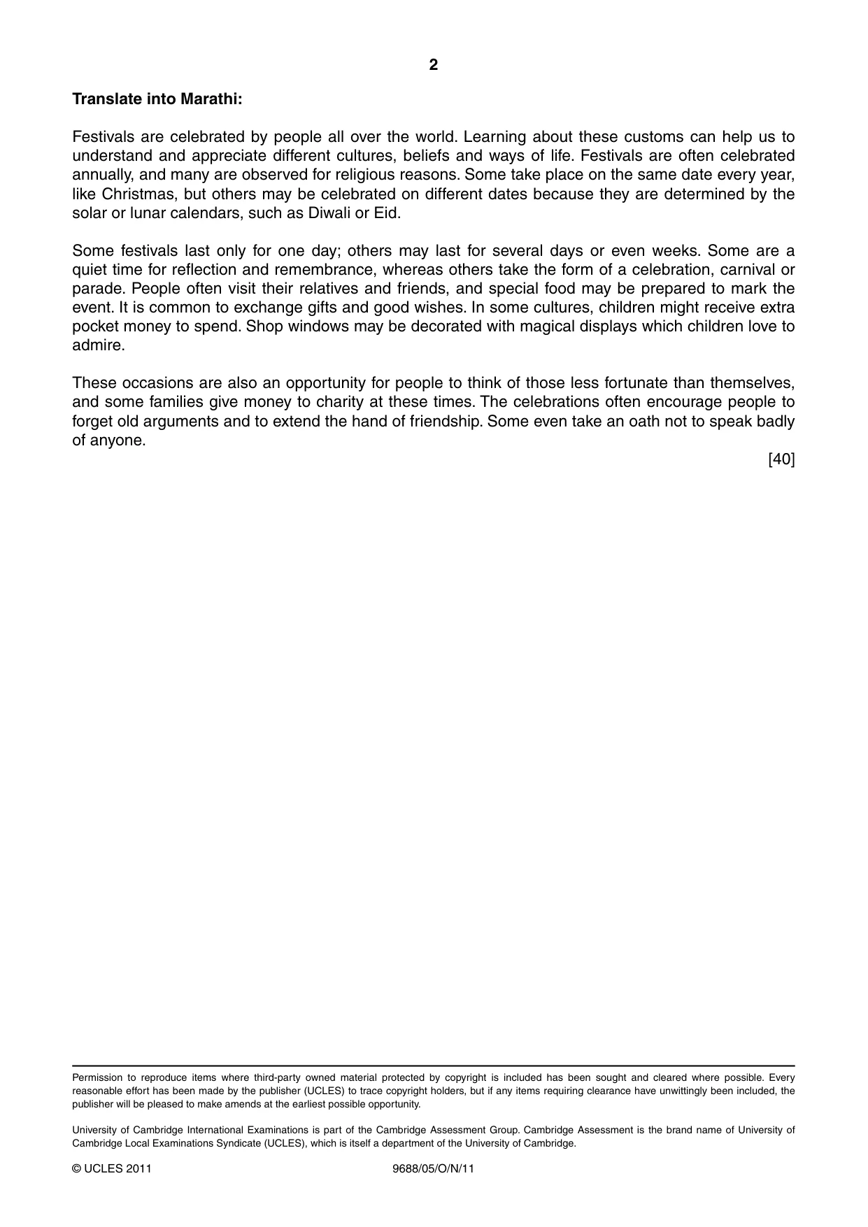 Cambridge A Level Marathi (A Level only) 9688 2011 Oct/Nov Paper 5 · Variant 1 question paper, page 2 of 2