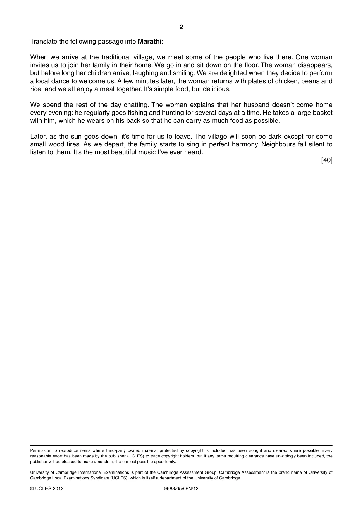Cambridge A Level Marathi (A Level only) 9688 2012 Oct/Nov Paper 5 · Variant 1 question paper, page 2 of 2