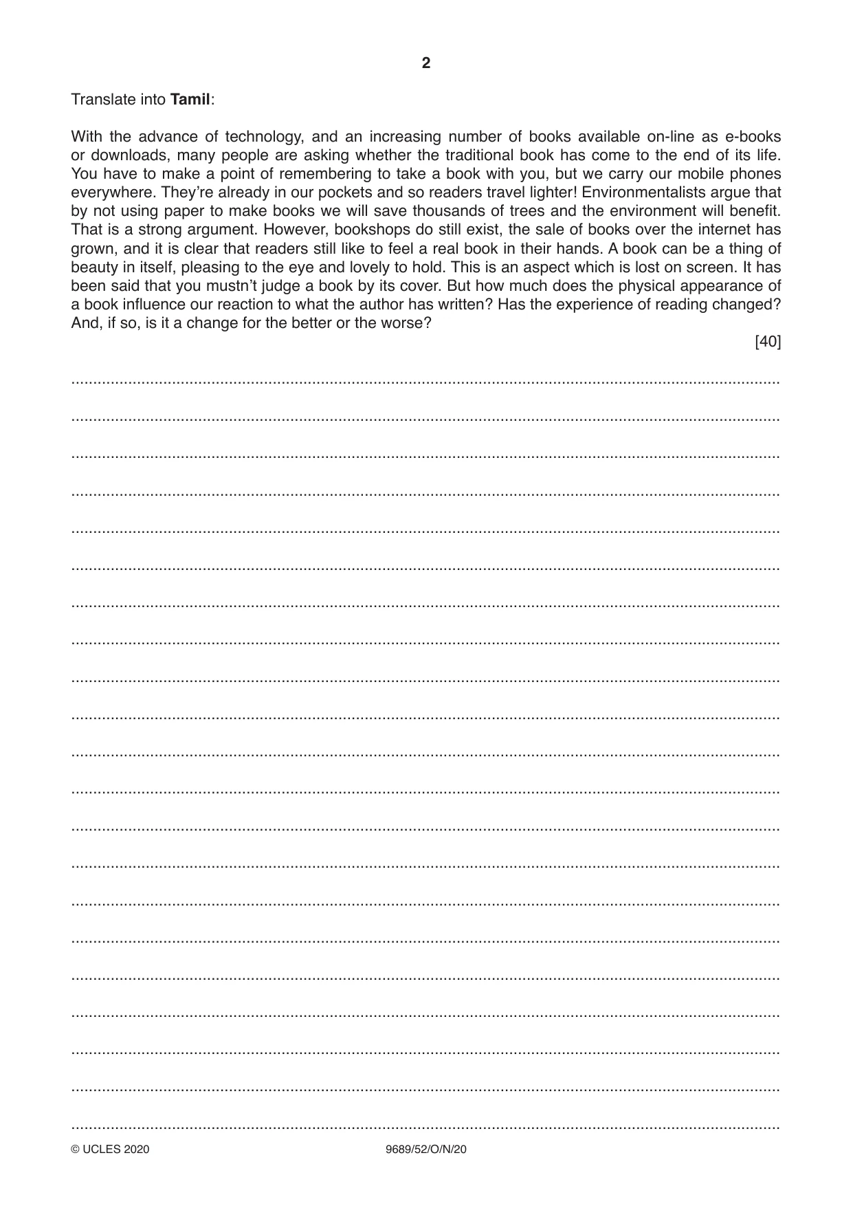 Cambridge A Level Tamil 9689 2020 Oct/Nov Paper 5 · Variant 2 question paper, page 2 of 4