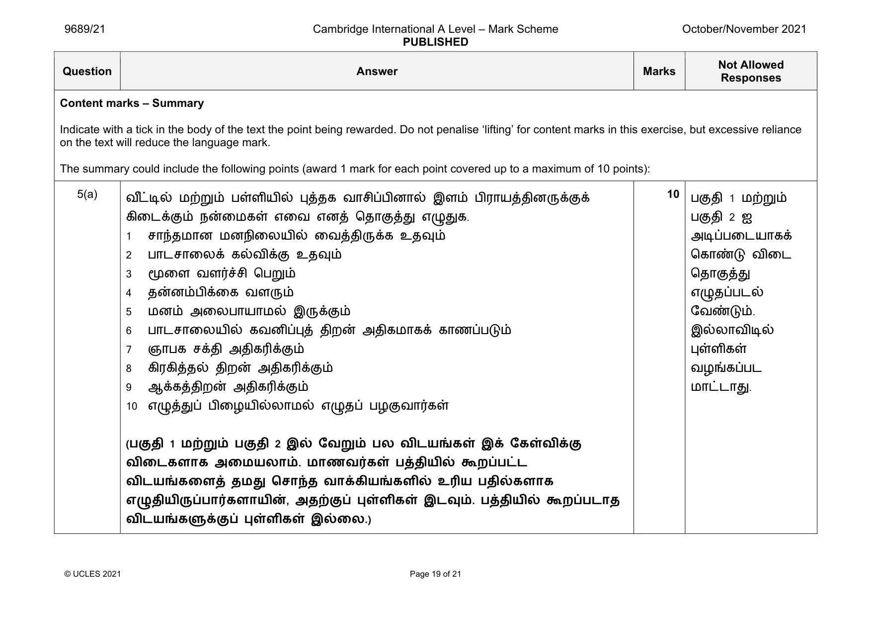Mark scheme, page 19 of 21