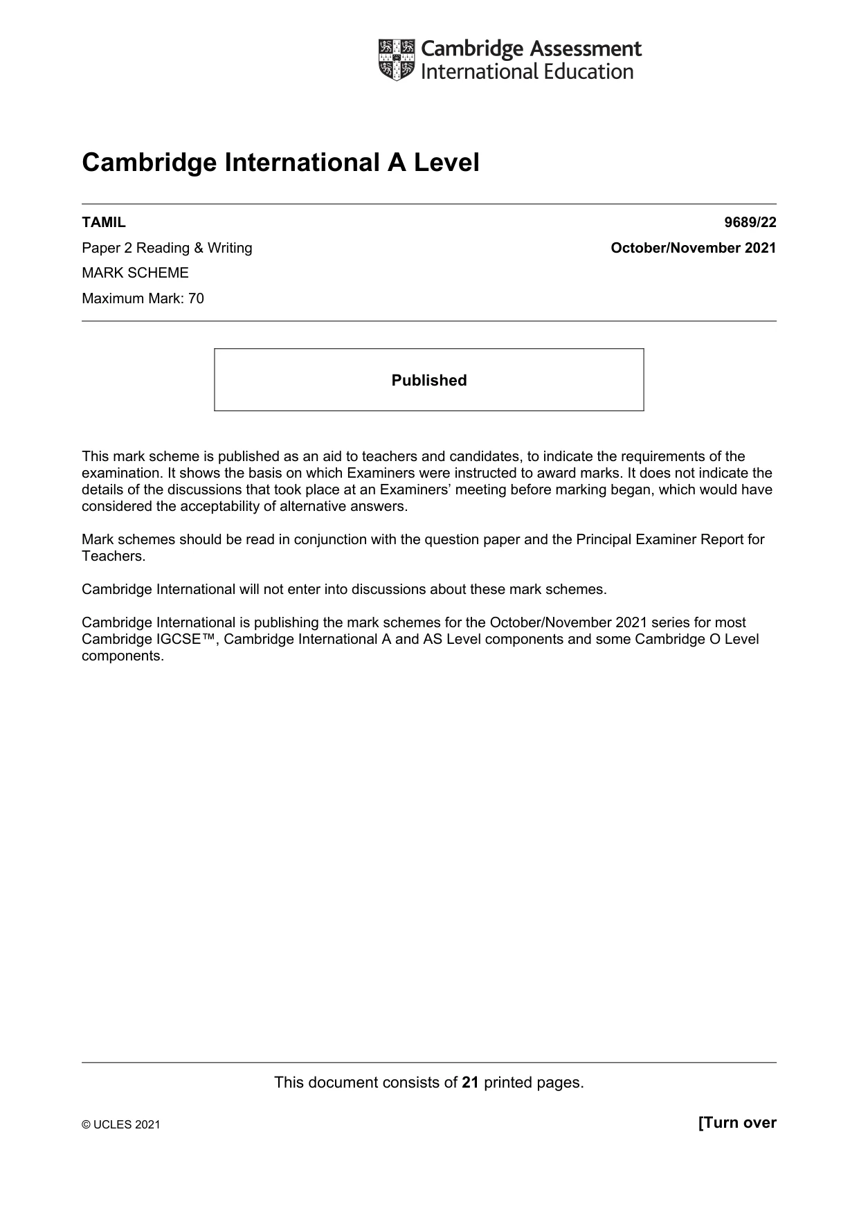 Mark scheme, page 1 of 21