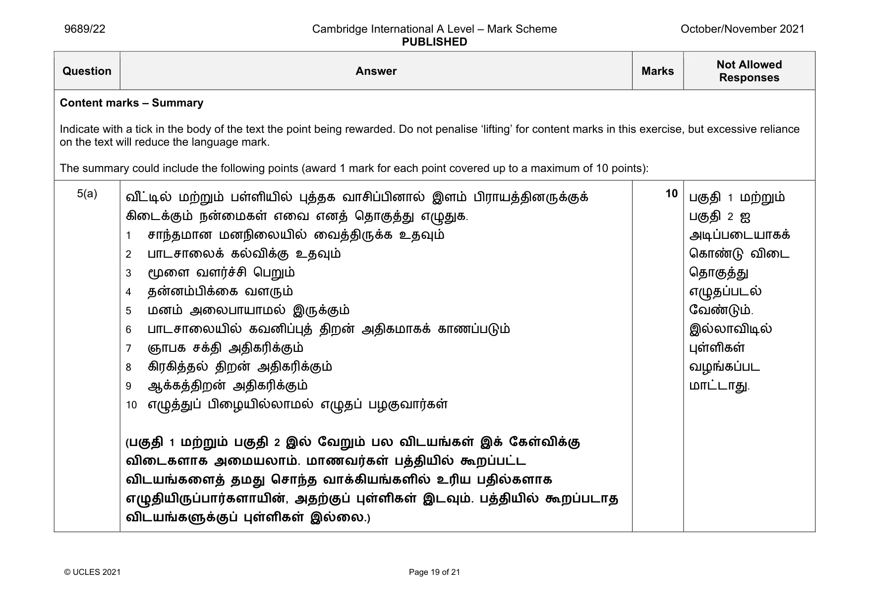 Mark scheme, page 19 of 21