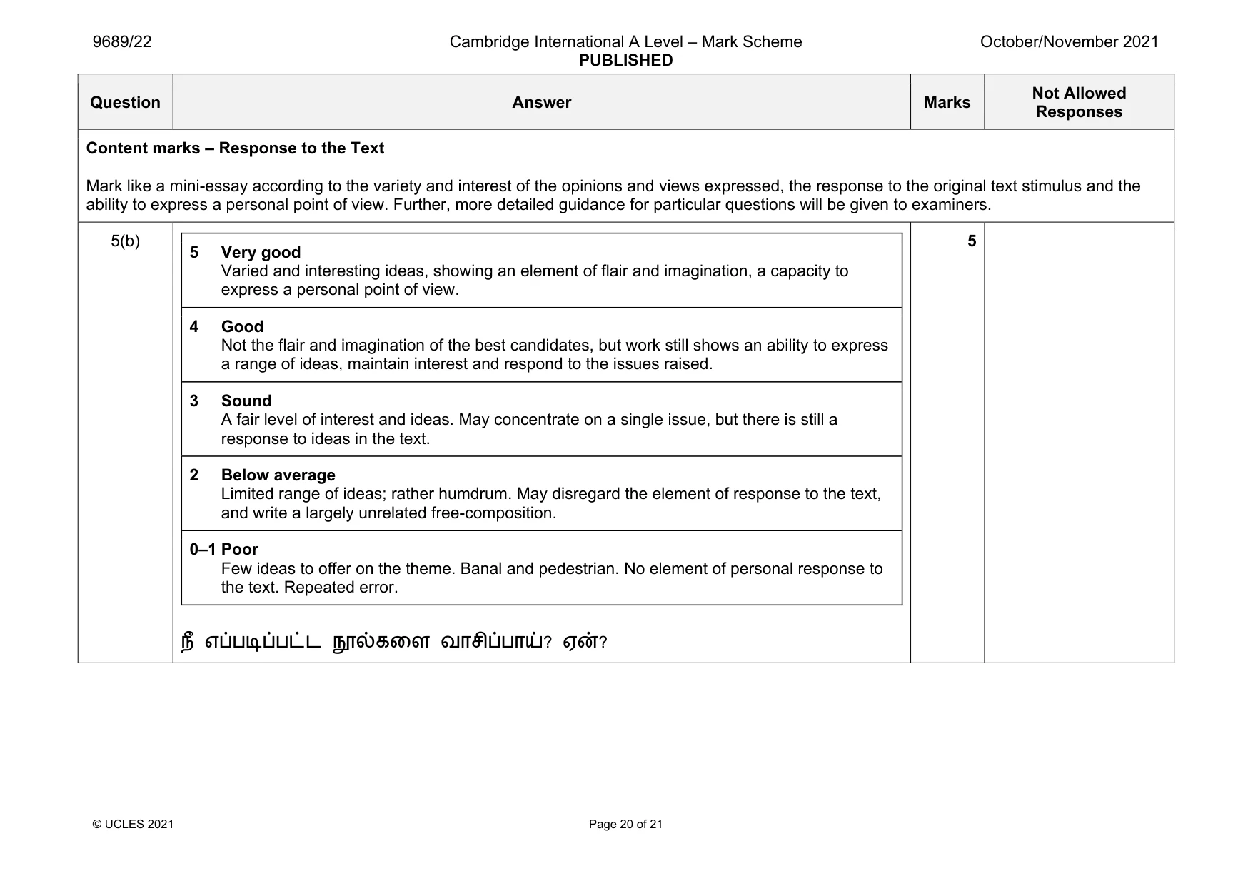 Mark scheme, page 20 of 21