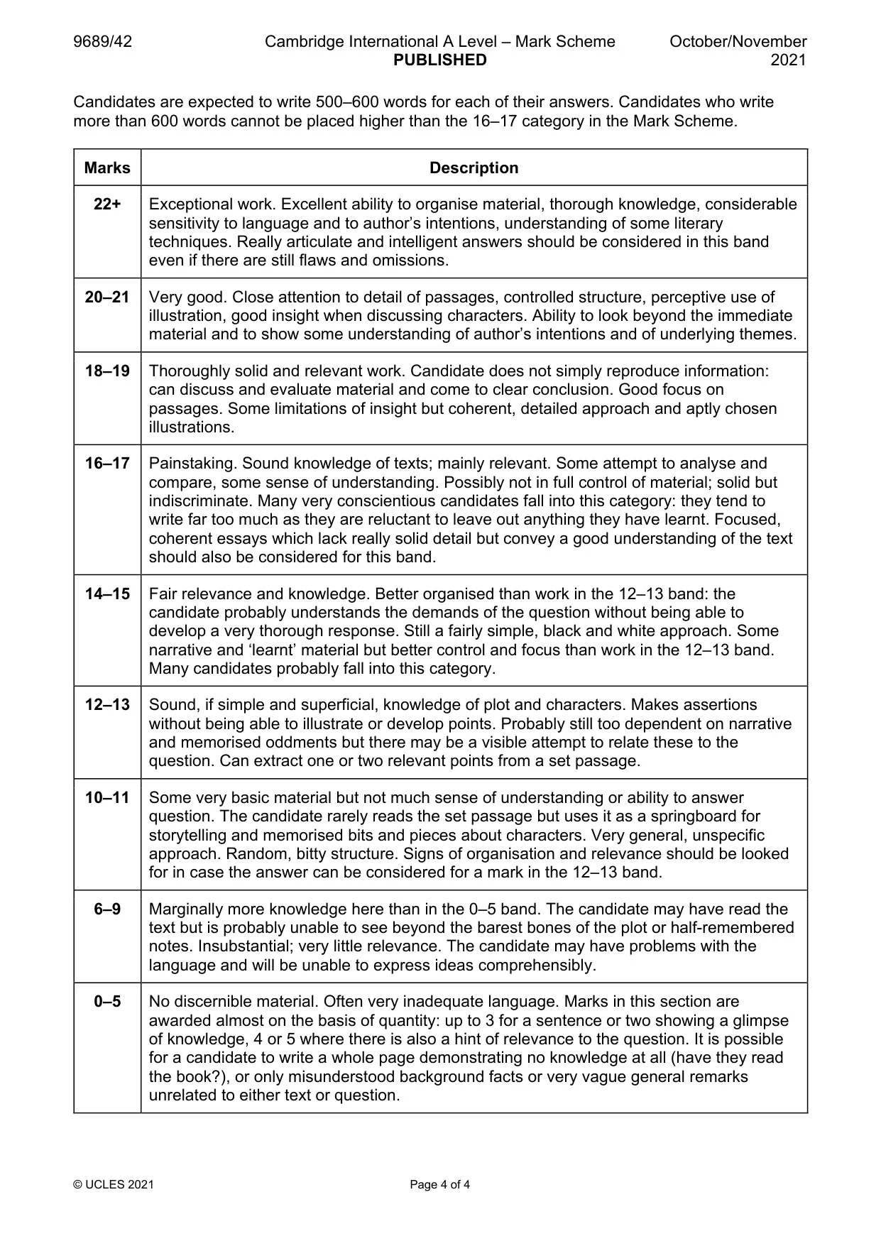 Mark scheme, page 4 of 4