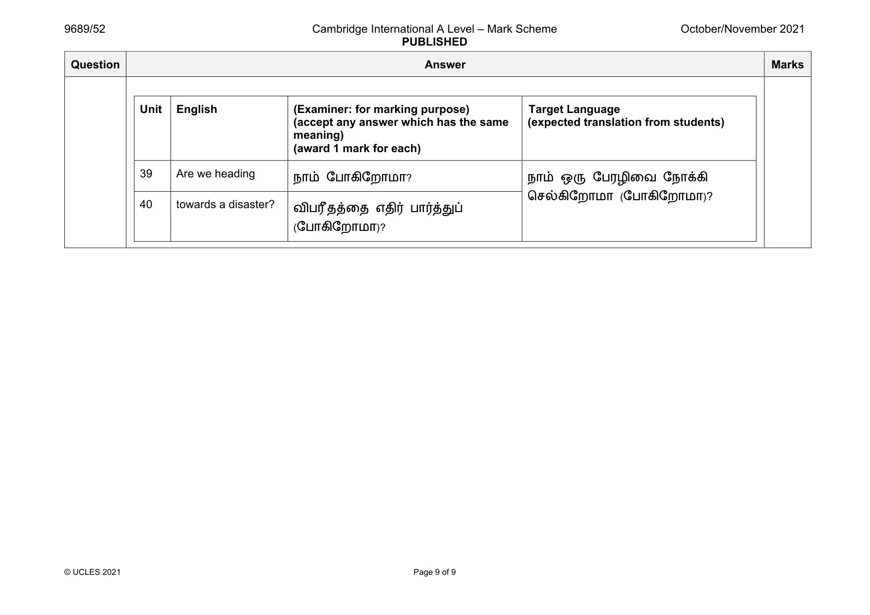 Mark scheme, page 9 of 9