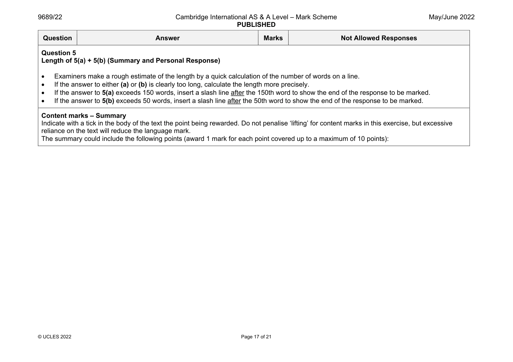 Mark scheme, page 17 of 21