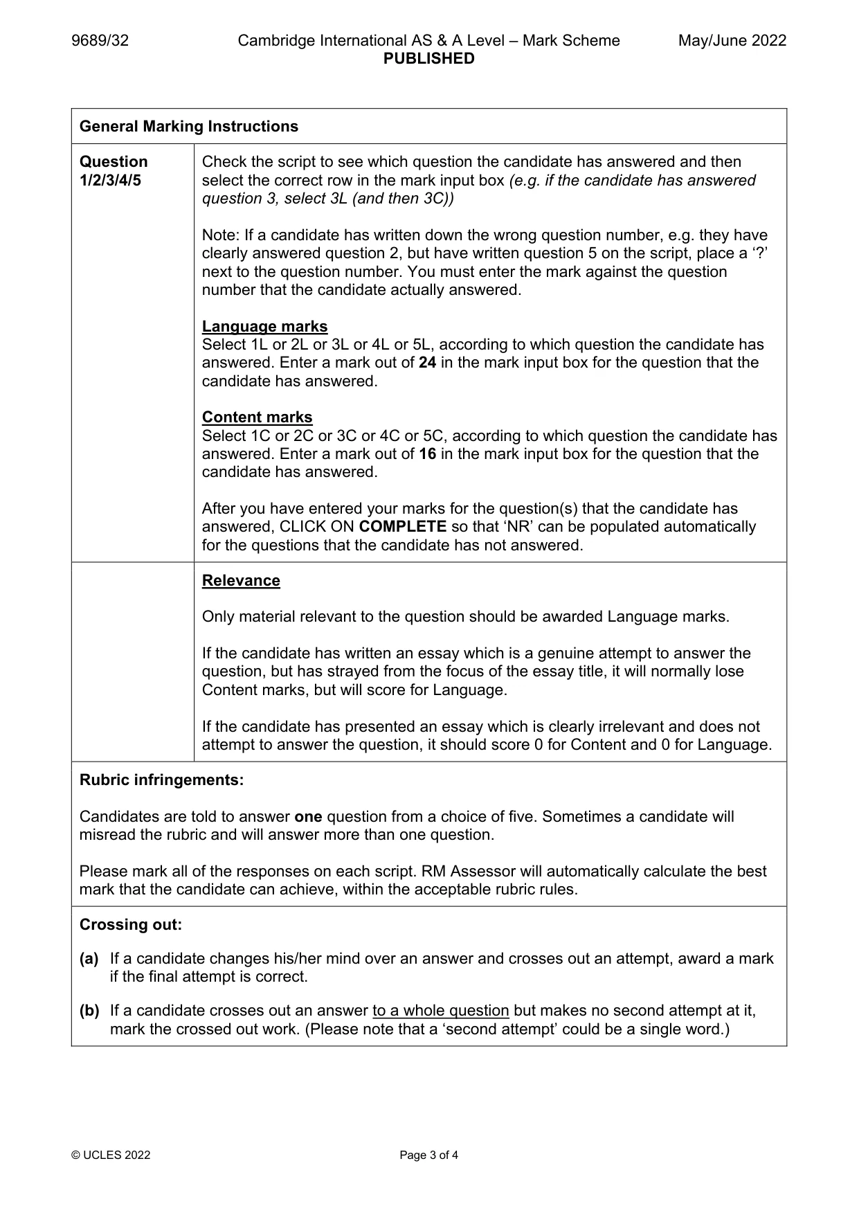 Mark scheme, page 3 of 4