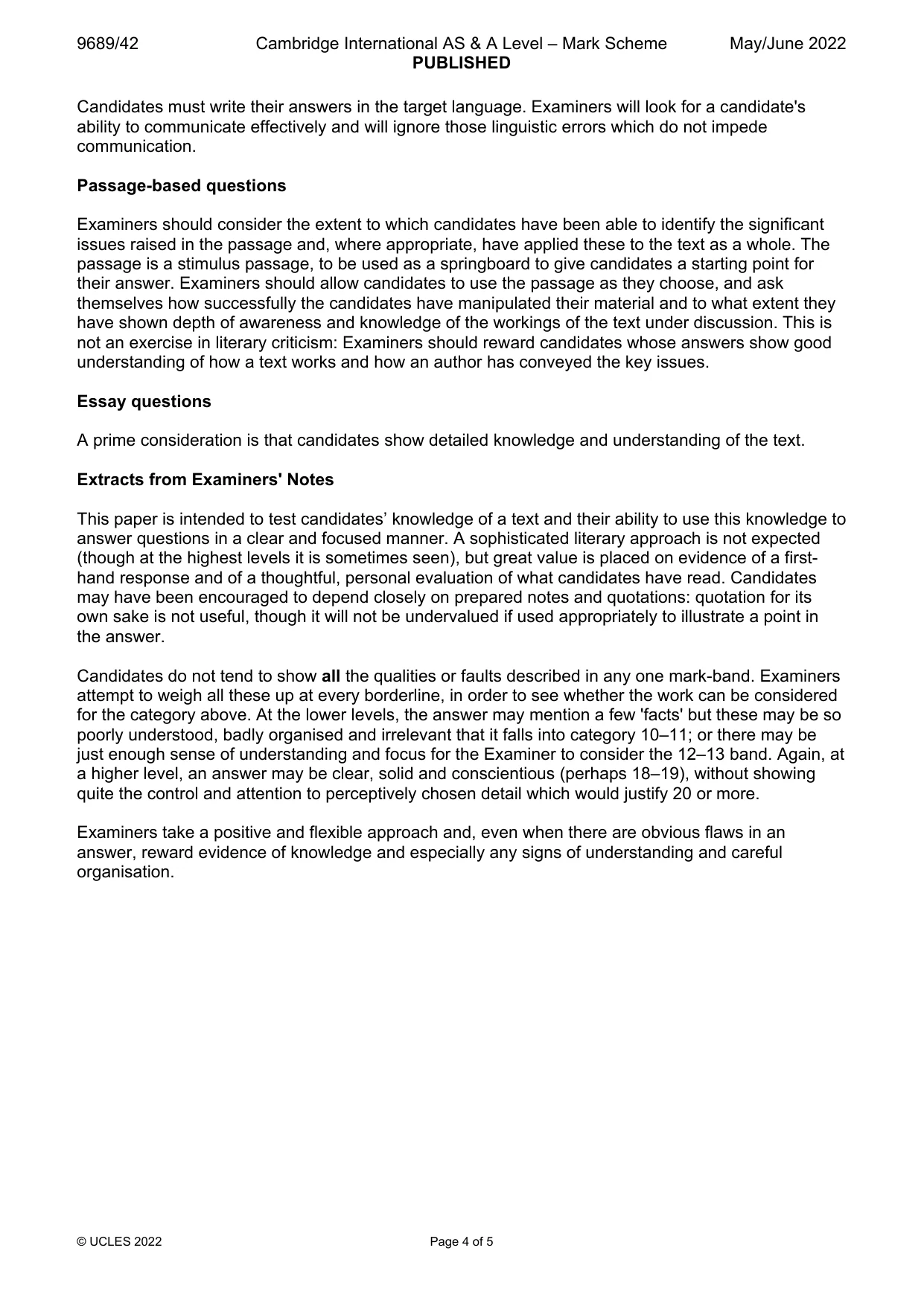 Mark scheme, page 4 of 5