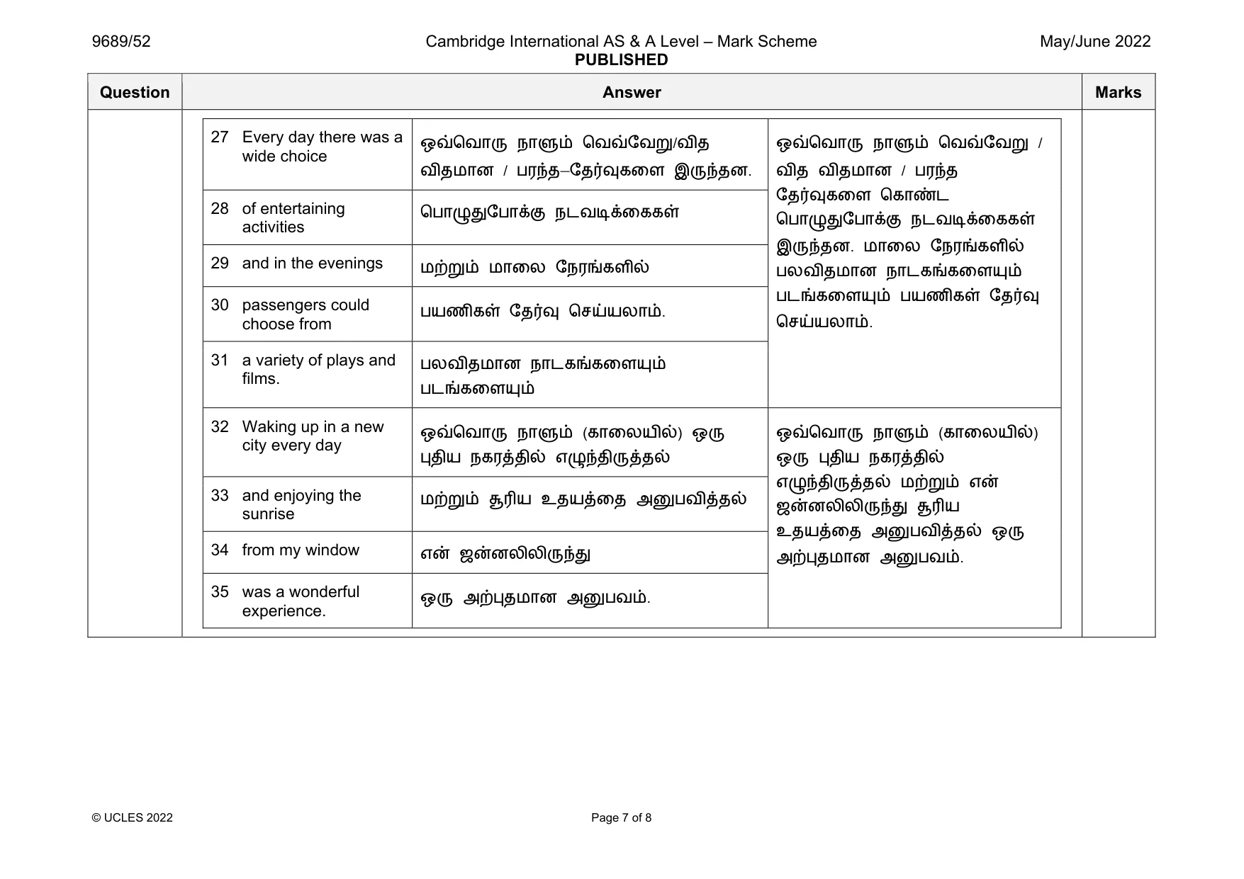 Mark scheme, page 7 of 8
