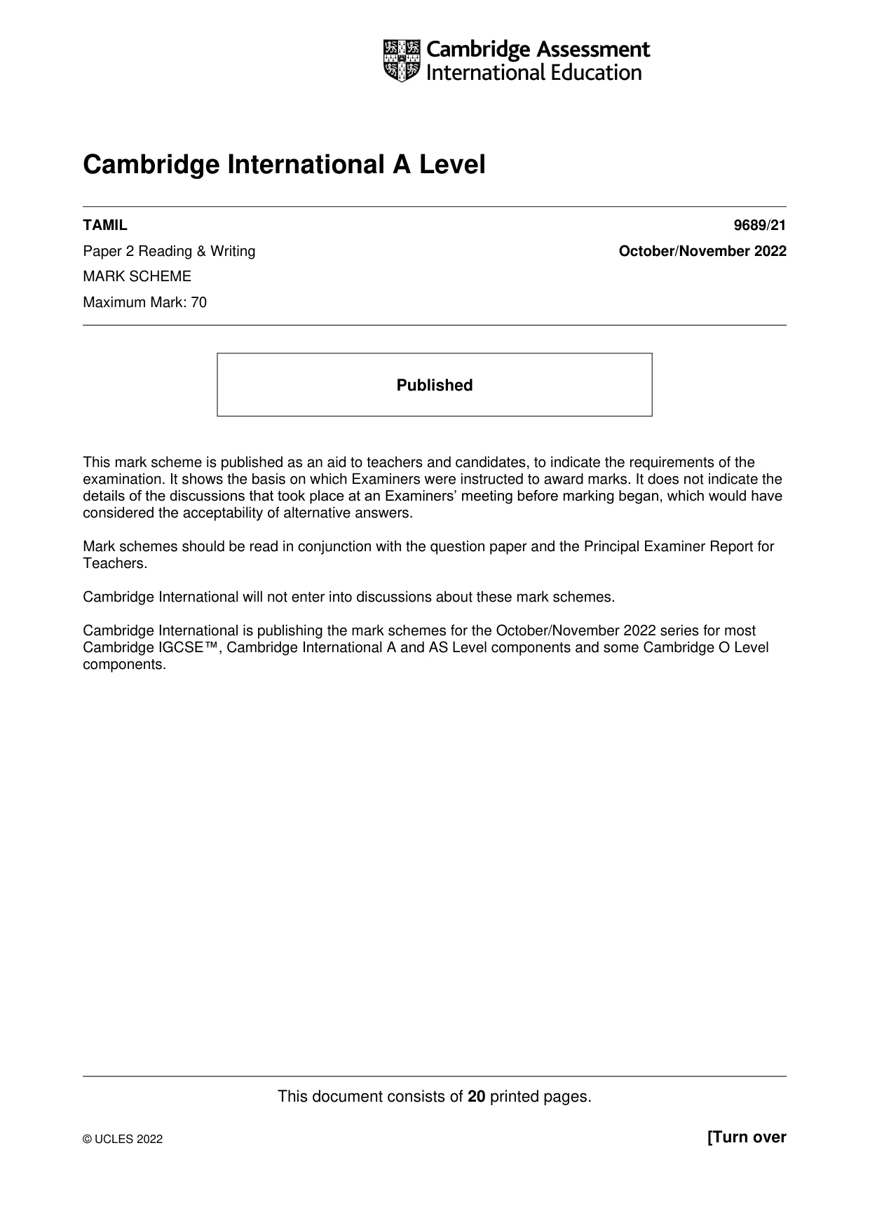 Mark scheme, page 1 of 20