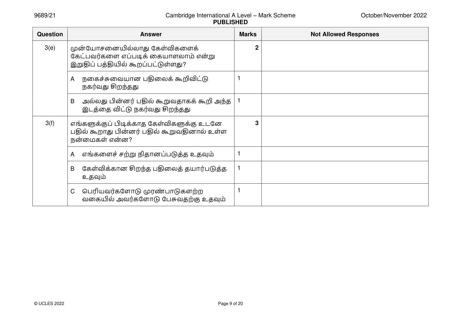 Mark scheme, page 9 of 20