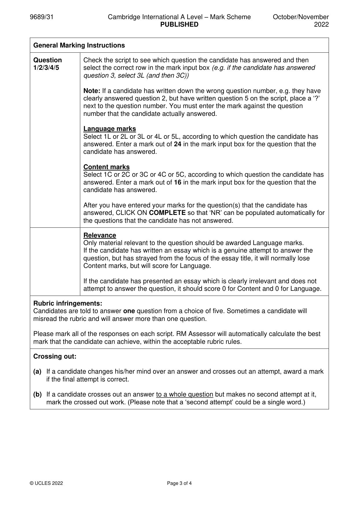 Mark scheme, page 3 of 4