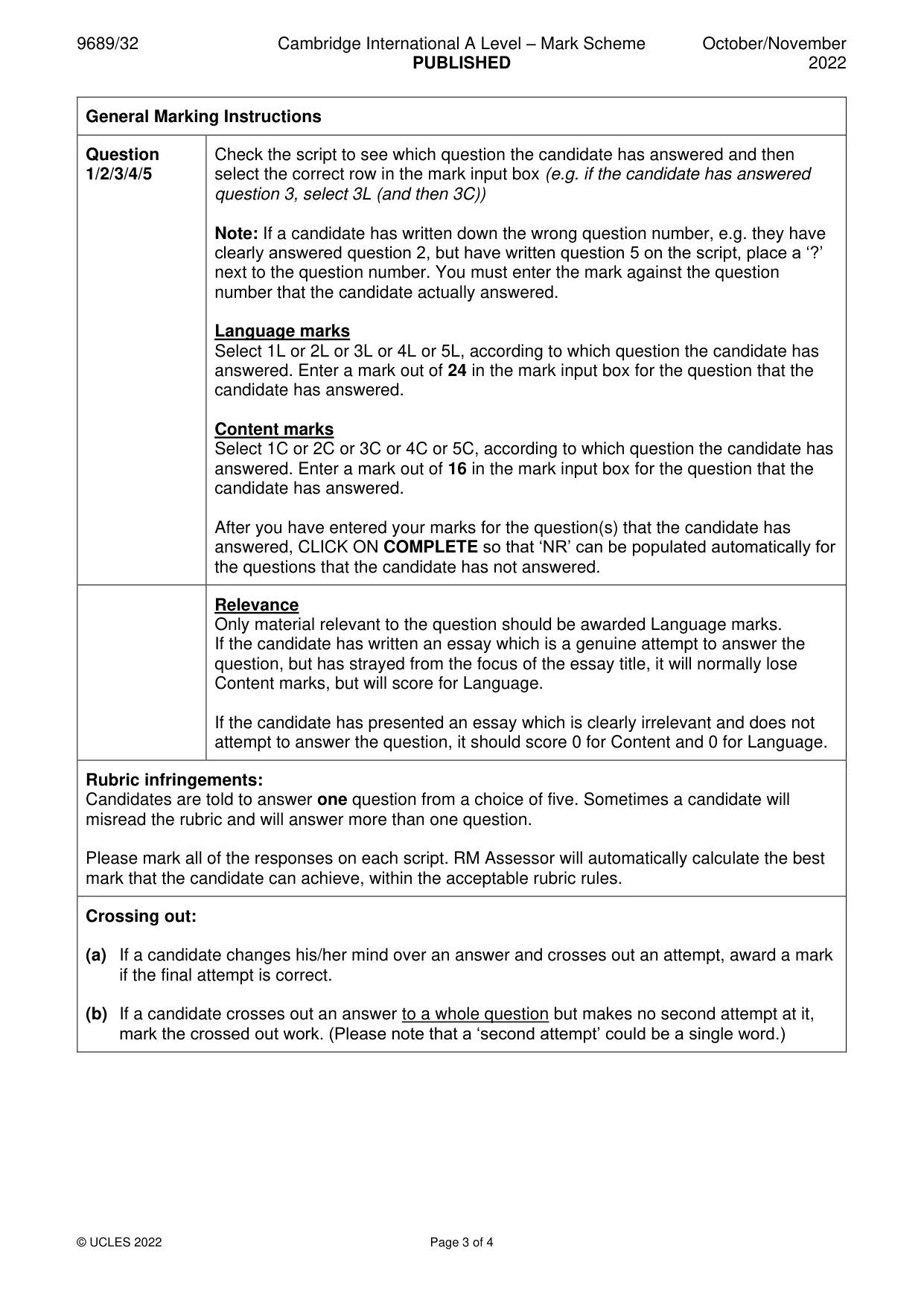 Mark scheme, page 3 of 4