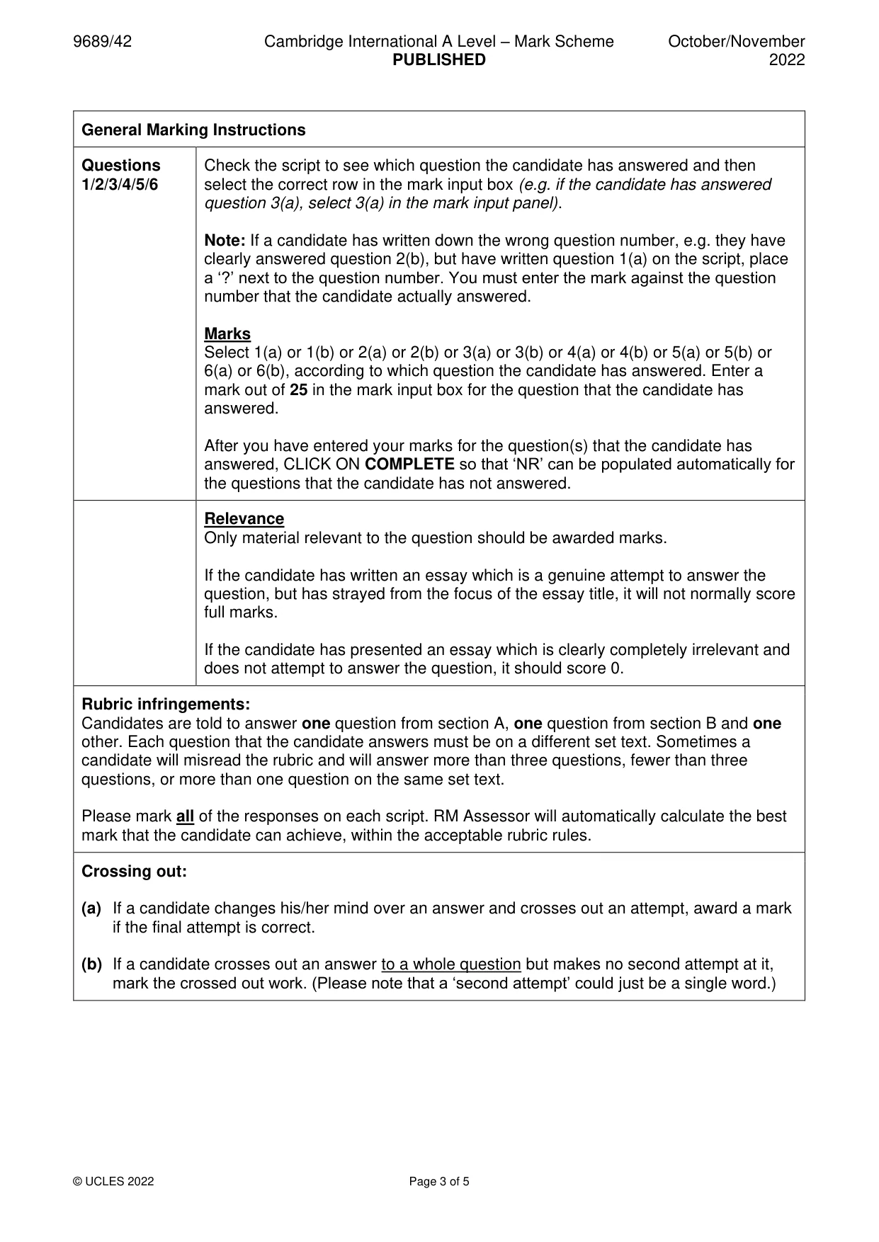 Mark scheme, page 3 of 5