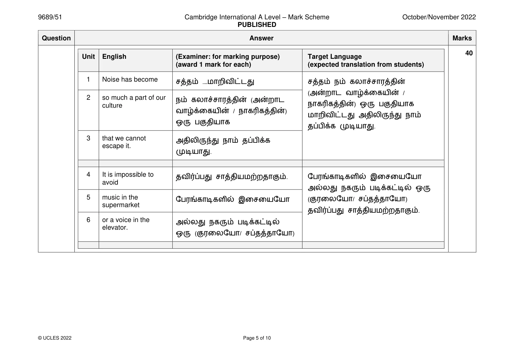 Mark scheme, page 5 of 10