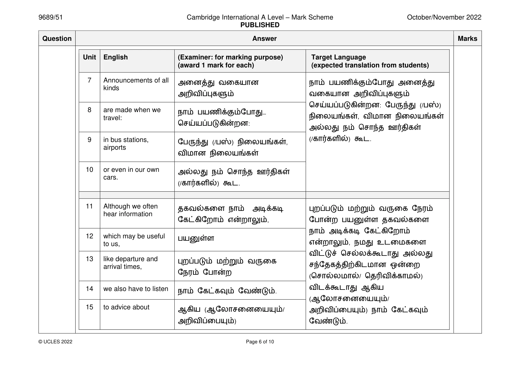 Mark scheme, page 6 of 10
