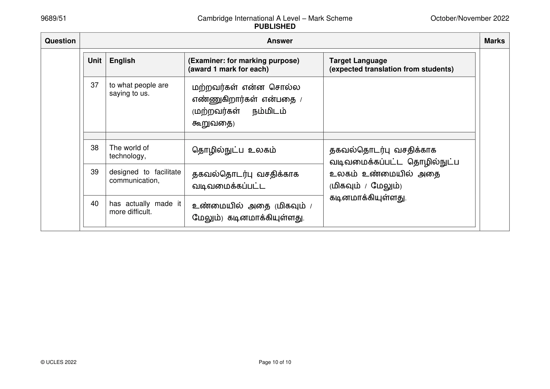 Mark scheme, page 10 of 10