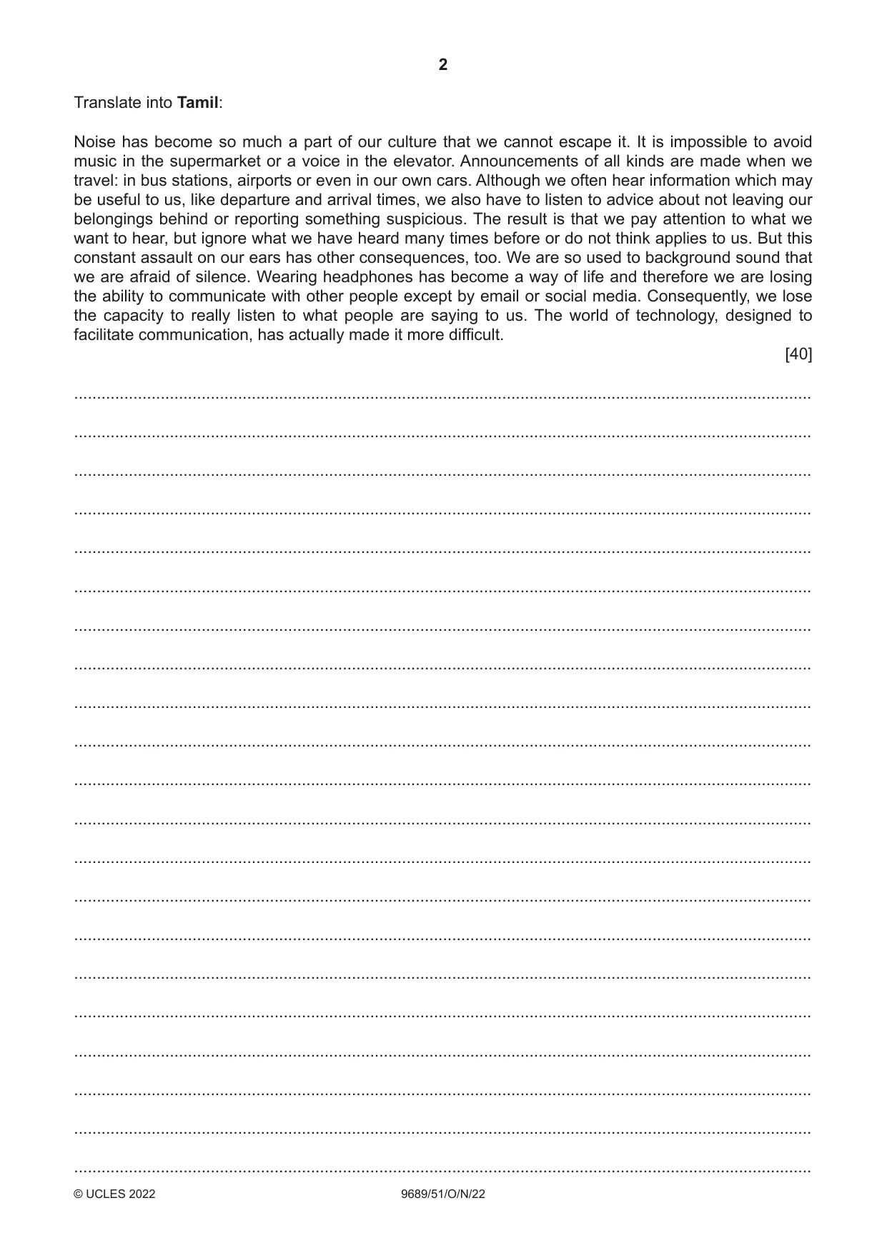 Cambridge A Level Tamil 9689 2022 Oct/Nov Paper 5 · Variant 1 question paper, page 2 of 4