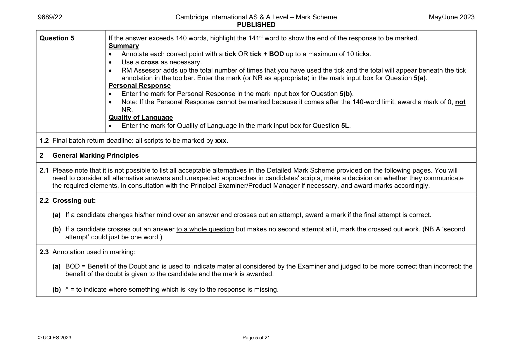 Mark scheme, page 5 of 21