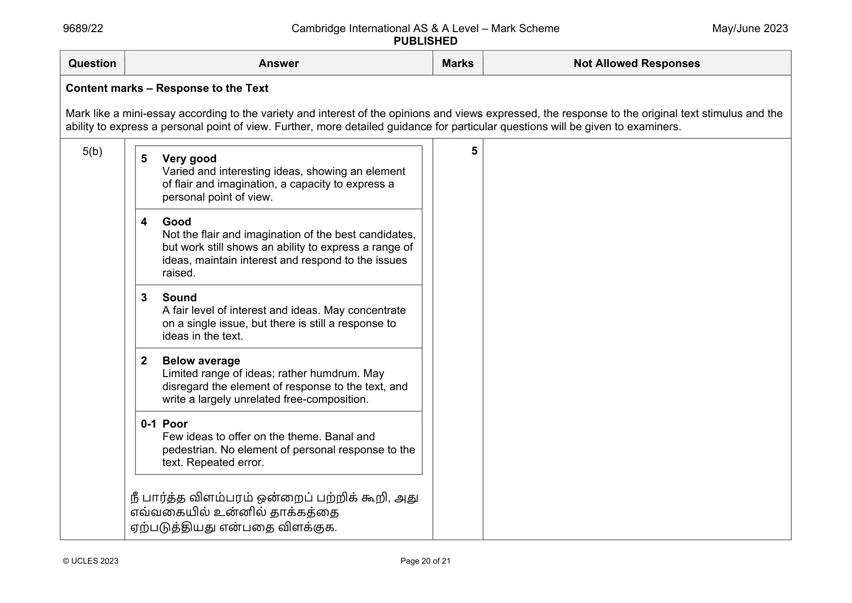 Mark scheme, page 20 of 21