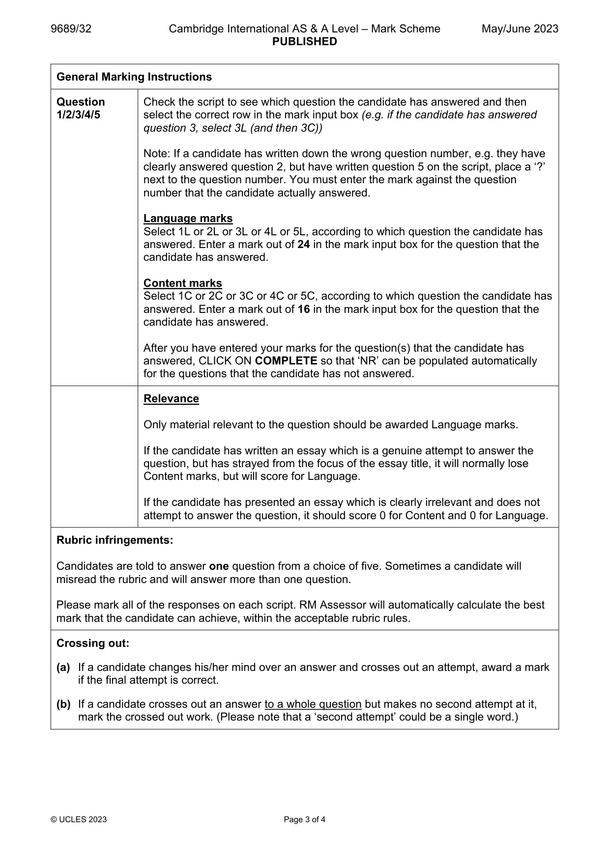 Mark scheme, page 3 of 4