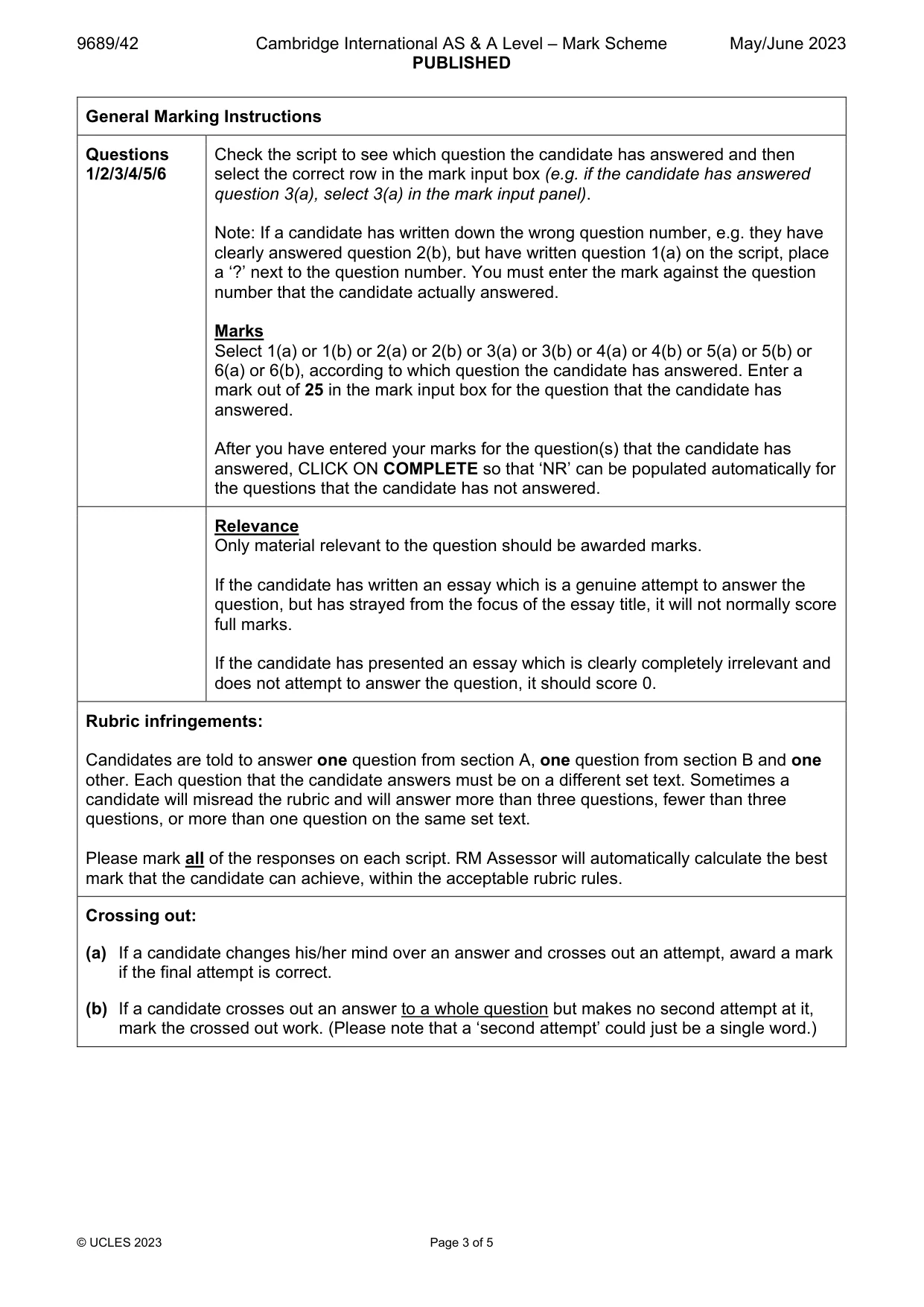 Mark scheme, page 3 of 5