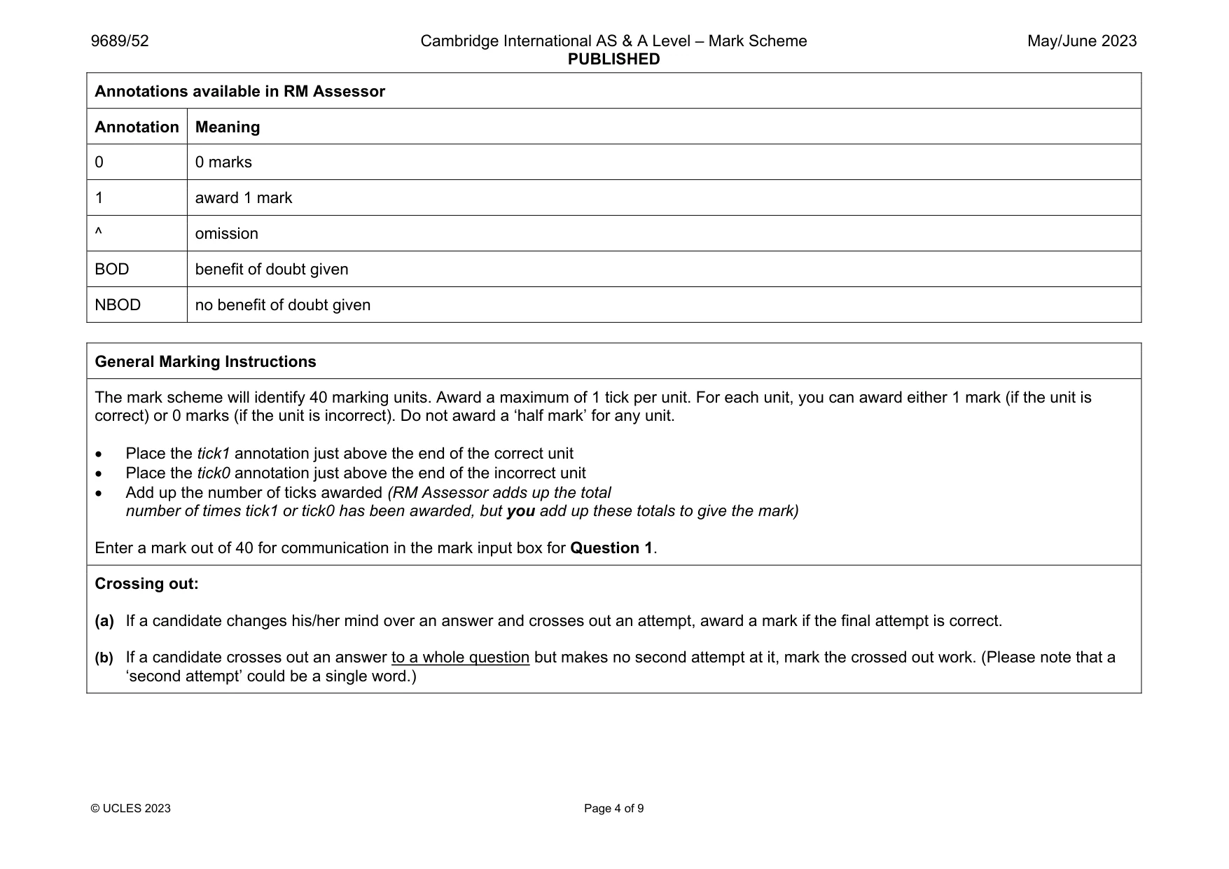 Mark scheme, page 4 of 9
